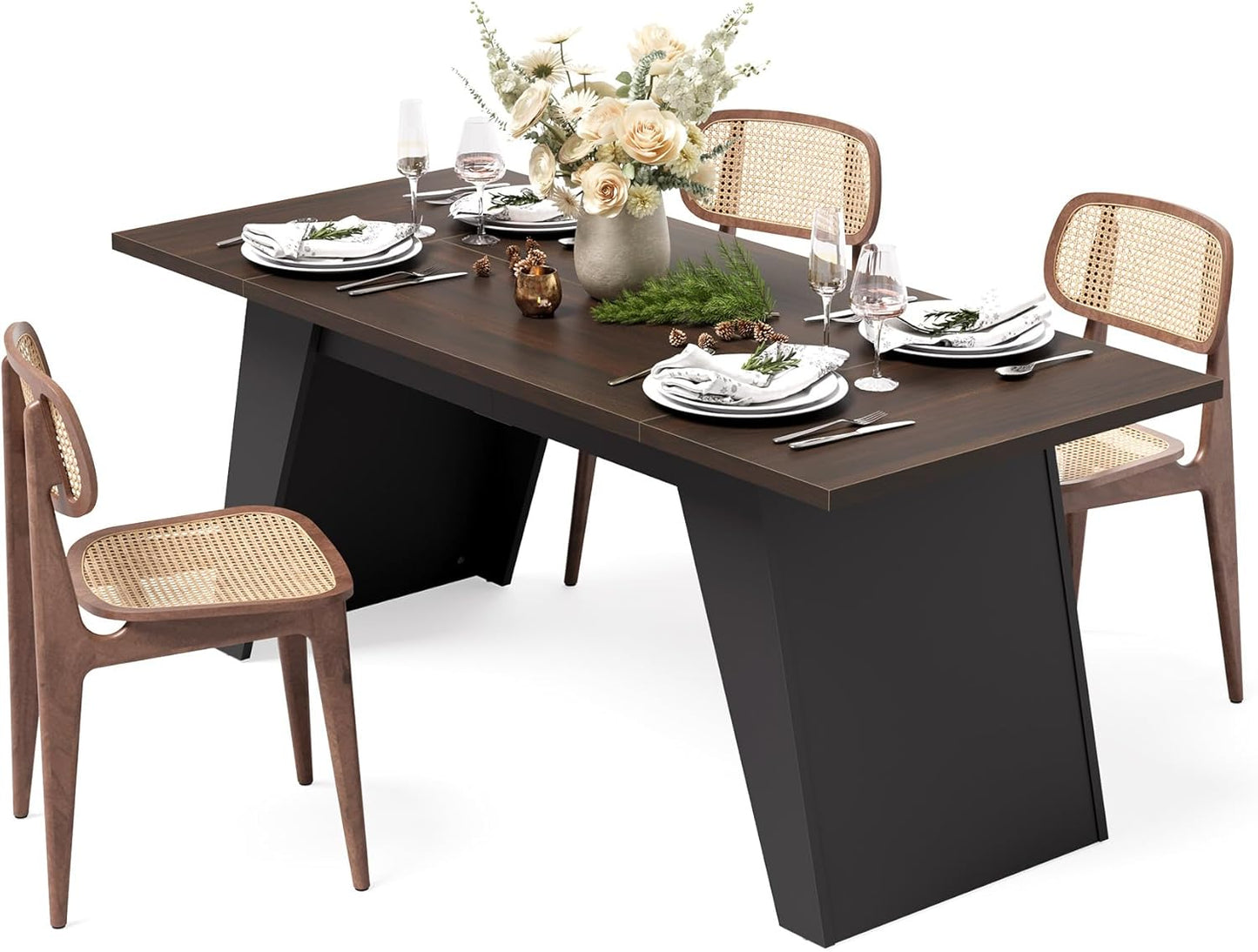 LITTLE TREE 71-Inch Dining Table, Rectangular Kitchen Table for 4-6 People, Heavy-Duty Furniture Legs, Multi-Functional Kitchen/Dining/Living Room Furniture, Black