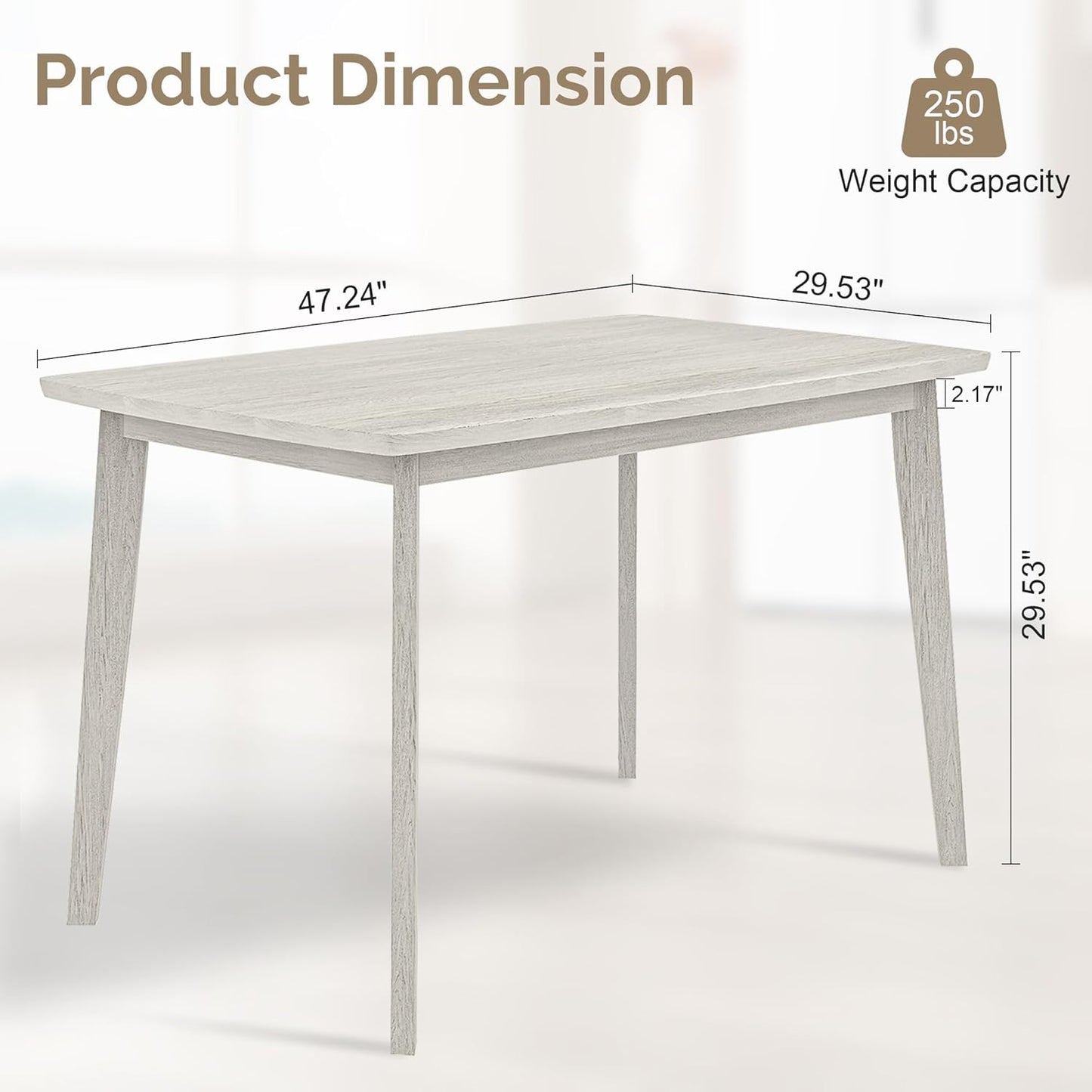 47'' Solid Wood Dining Table for 4-6, Farmhouse Kitchen Table for Kitchen, Dining Room, Restaurant, Natural Eco-Friendly, Washed Gray