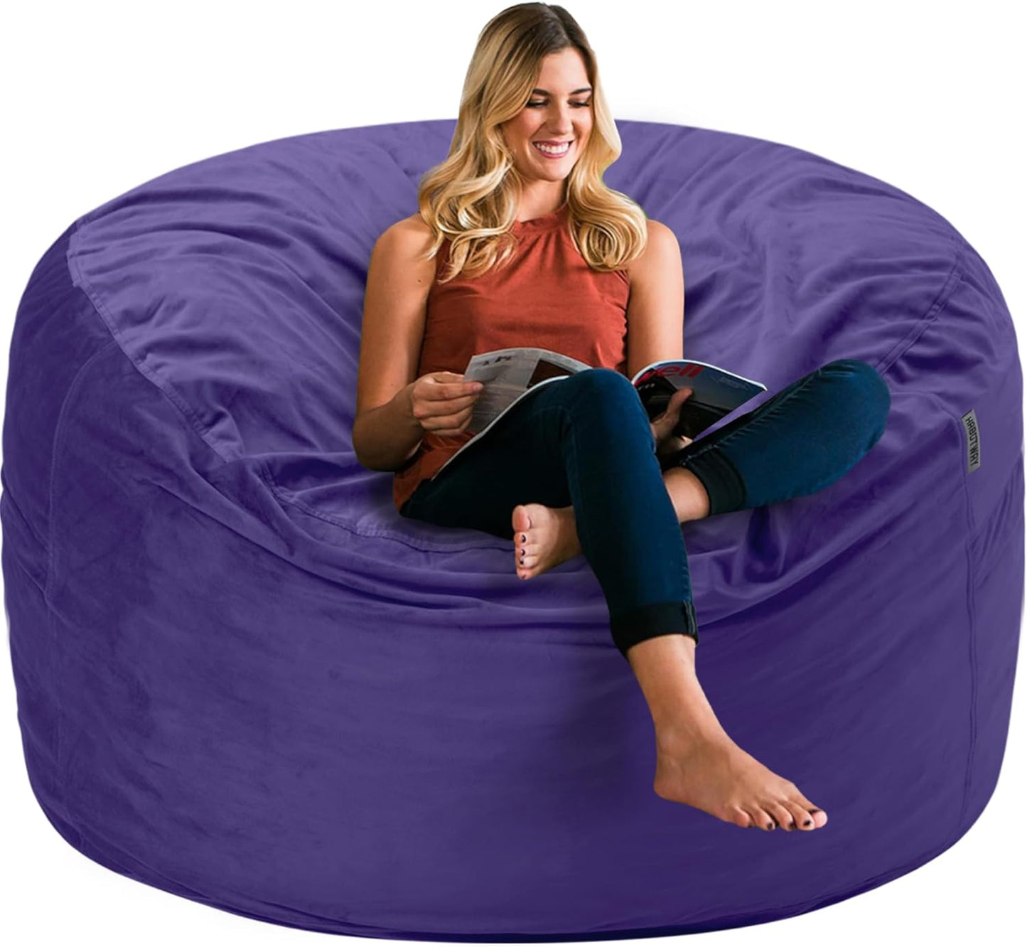 HABUTWAY Bean Bag Chair 3Ft Luxurious Velvet Ultra Soft Fur with High Rebound Memory Foam Bean Bag Chairs for Adults Plush Lazy Sofa with Fluffy Removable Sponge 3' (Purple)