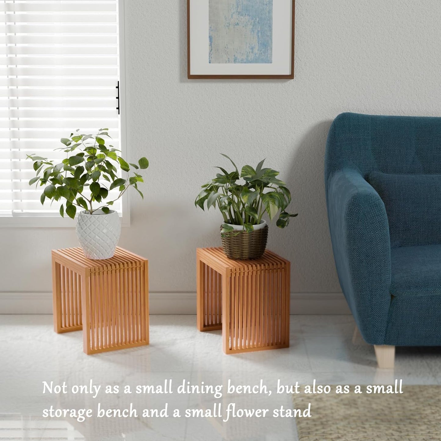 Small Bamboo Dining Bench, 17inch Farmhouse Decor Indoor Kitchen Table Bench, Entryway Shoe Rack Bench, Outdoor Bench, Solid Bamboo Benches for Living Room, Hallway, Bedroom, Bathroom