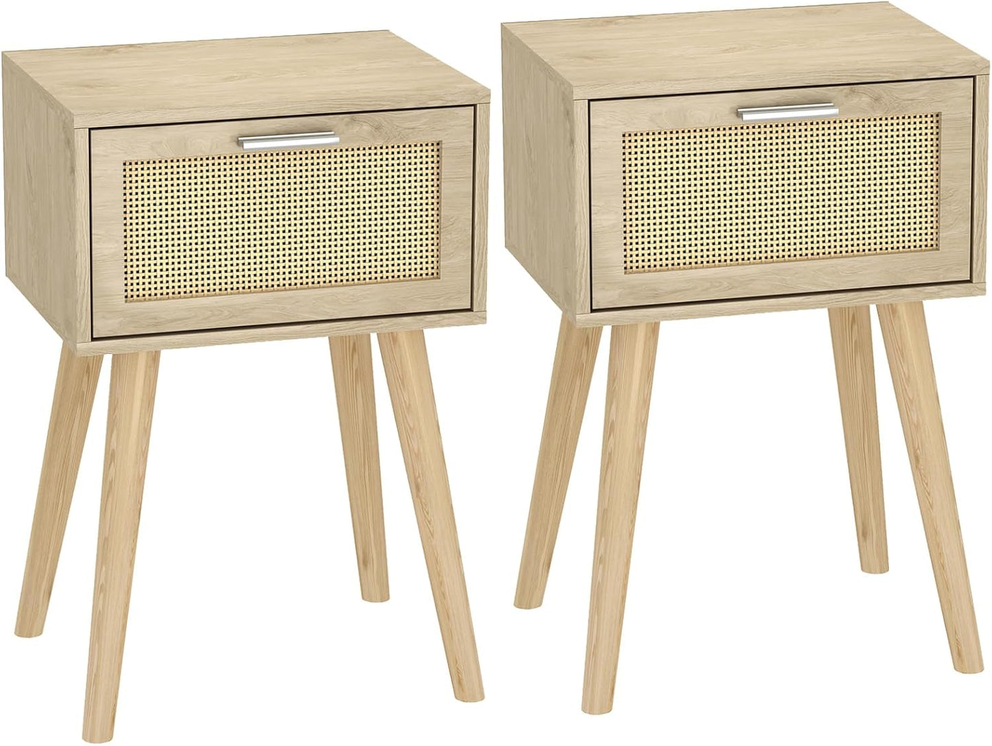 LAATOOREE Bedside Table Set of 2, Boho End Table with Solid Wood Feet for Bedroom and Living Room