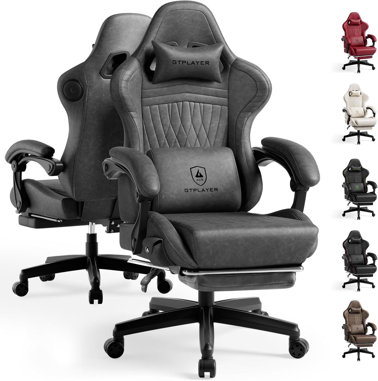 GTPLAYER ACE-PRO Music Gaming Chairs – Built-in Speakers, App Support & Bluetooth Control, Footrest & Pocket, Gamer Chair for Adults, Grey