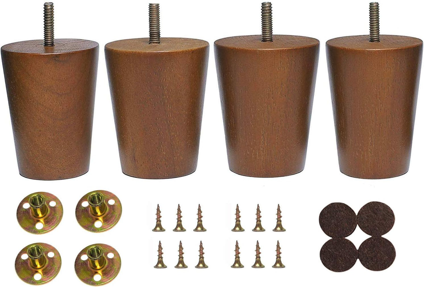 Round Wood Sofa/Couch/Chair/Ottoman Solid Wood Leg Walnut Finish (4 Inches,Set of 4)