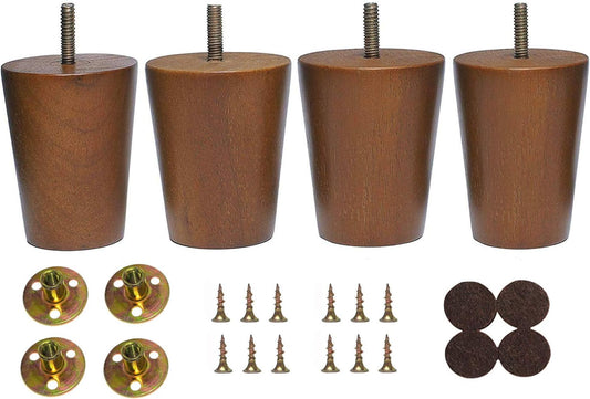 Round Wood Sofa/Couch/Chair/Ottoman Solid Wood Leg Walnut Finish (4 Inches,Set of 4)