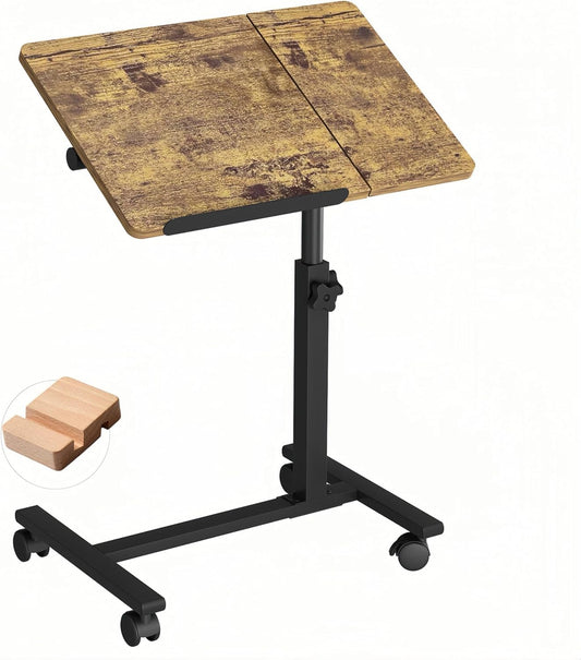 Overbed Table Bedside Desk Hospital Bed Table Mobile Rolling Laptop Stand Tilting Medical with Wheels Adjustable Height (Yellow)