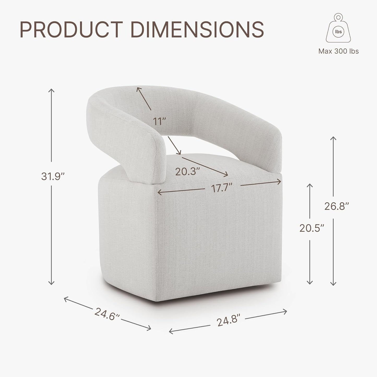 Upholstered Dining Chairs with Removable Casters Barrel Side Armchair with Rollers for Diningroom Bedroom Livingroom Reading Room, Linen, 1PCS