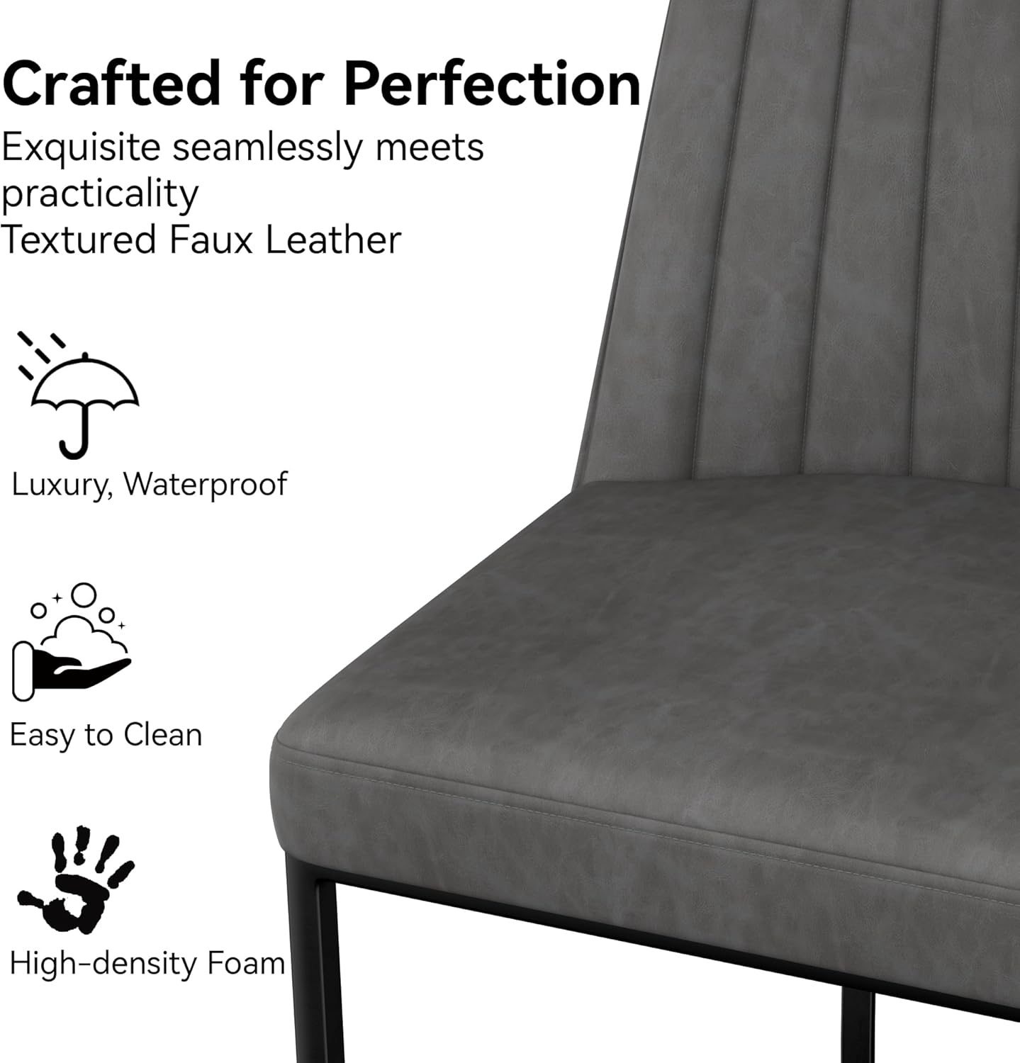 Bar Stools Set of 2, Faux Leather Counter Height Barstools, Upholstered Kitchen Counter Stools with Back and Stitching, 25.6" H Kitchen Island Stools Bar Chair, Metal Framed, Black Grey