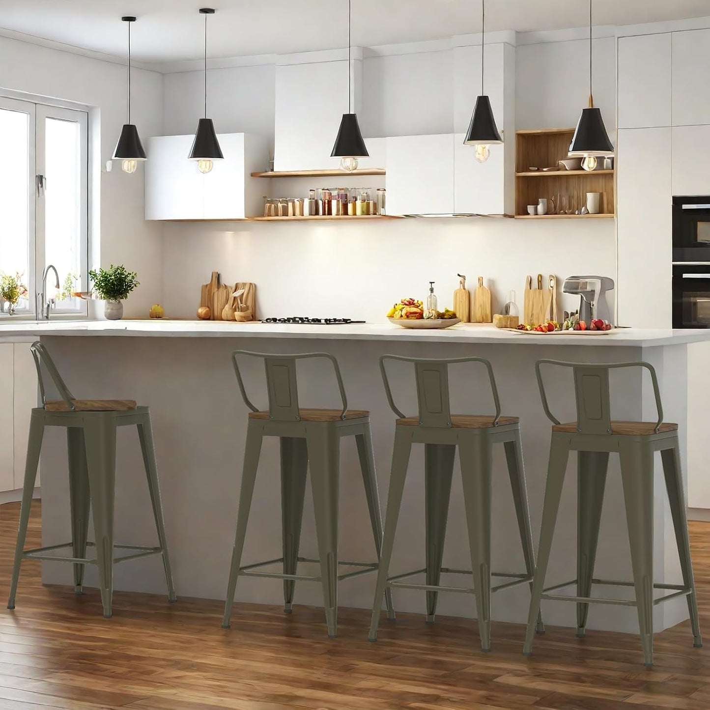 30 Inch Swivel Bar Stools Set of 4, Counter Height Bar Stools with Low Back, Metal Industrial Bar Chairs for Kitchen Island (Rusty)