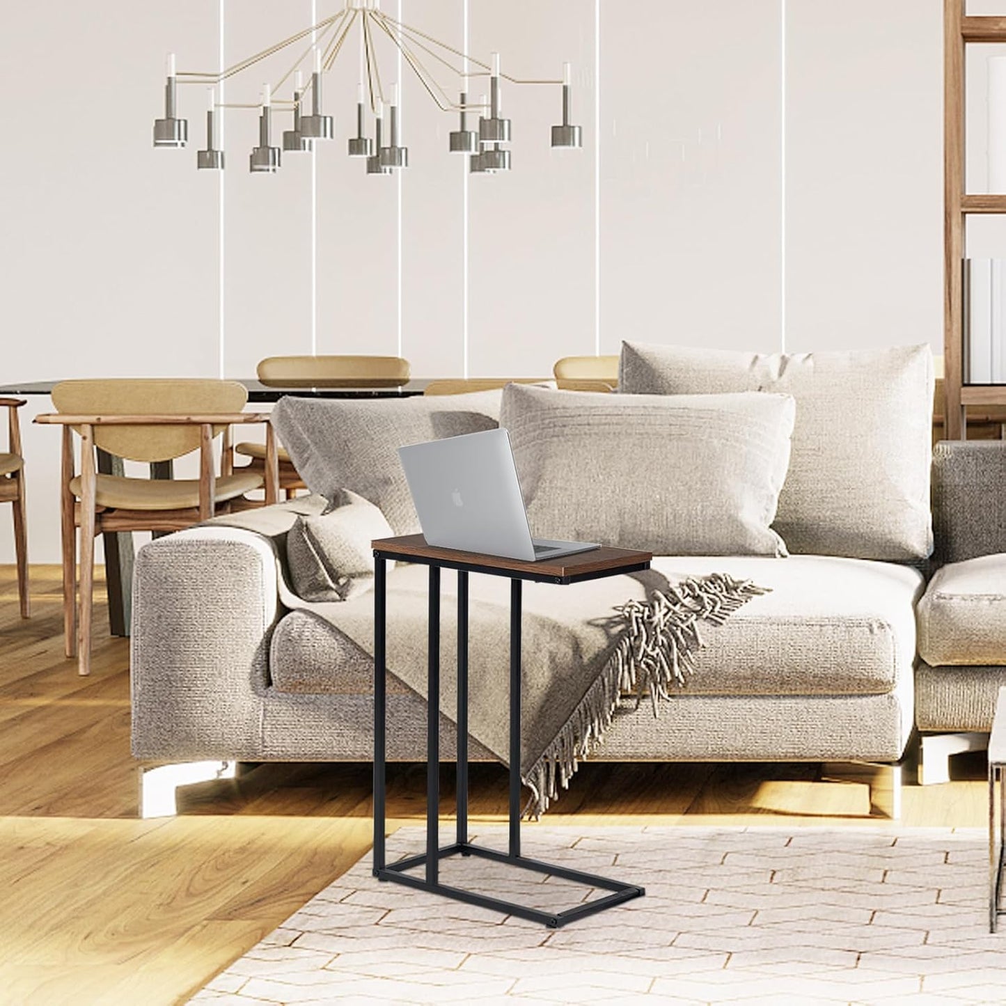 C-Shaped End Table, for Living Room, Bedroom, Small Spaces, TV Tray Couch Side Tables Laptop Table, Rustic Brown and Black
