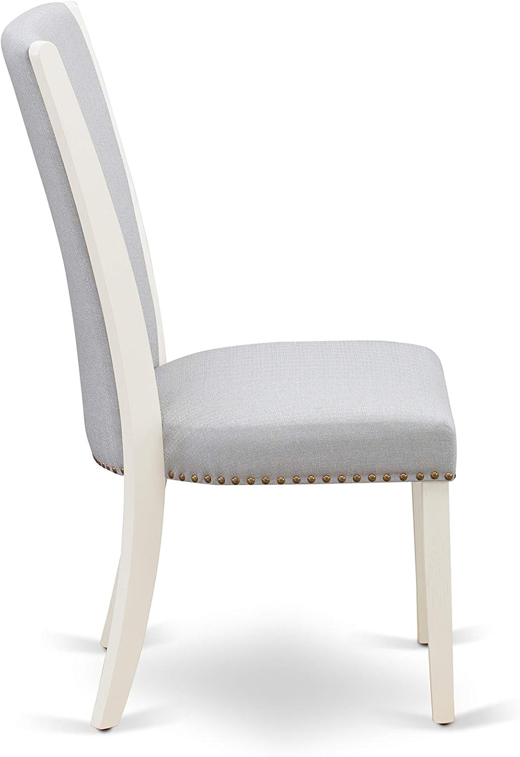 East West Furniture VEP0T05 Verona Parson Chairs - Nailhead Trim Grey Linen Fabric Padded Dining Chairs, Set of 2, Wirebrushed Linen White