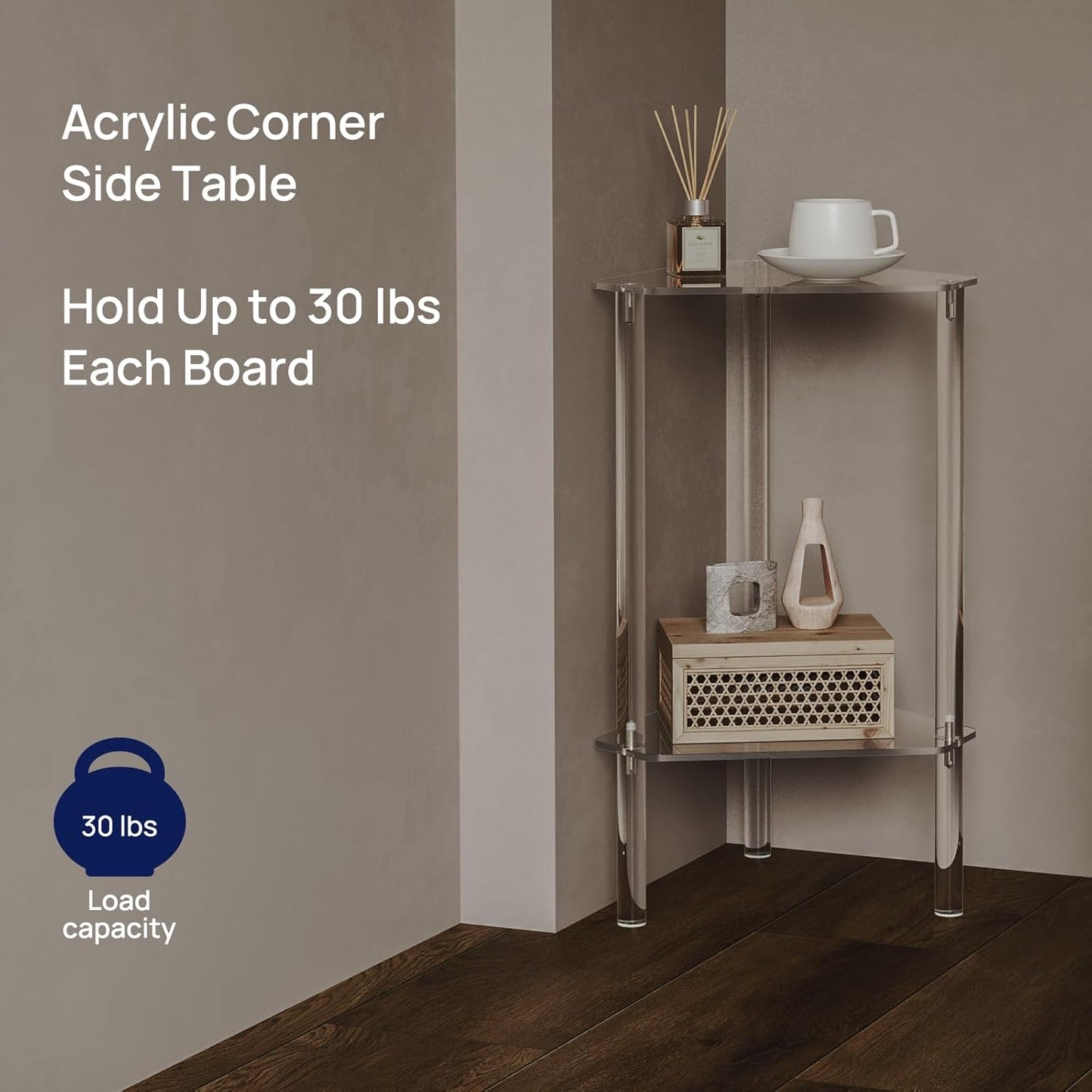 HMYHUM Clear Acrylic Triangle End Table, Corner Side Table for Small Spaces, Small Accent Table for Living Room, Bedroom and Balcony, Easy Assembly