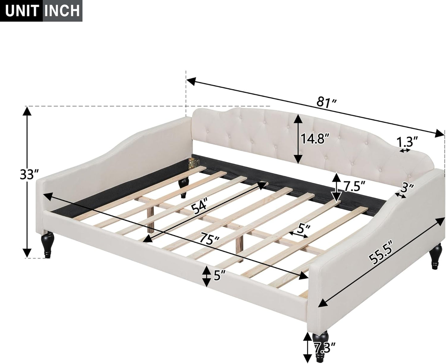 Full Size Upholstered Tufted Daybed,Linen Sofa Bed,Easy Assemble & No Box Spring Needed,Perfect for Small Space,Bedroom,Livingroom,Guest Room, Beige