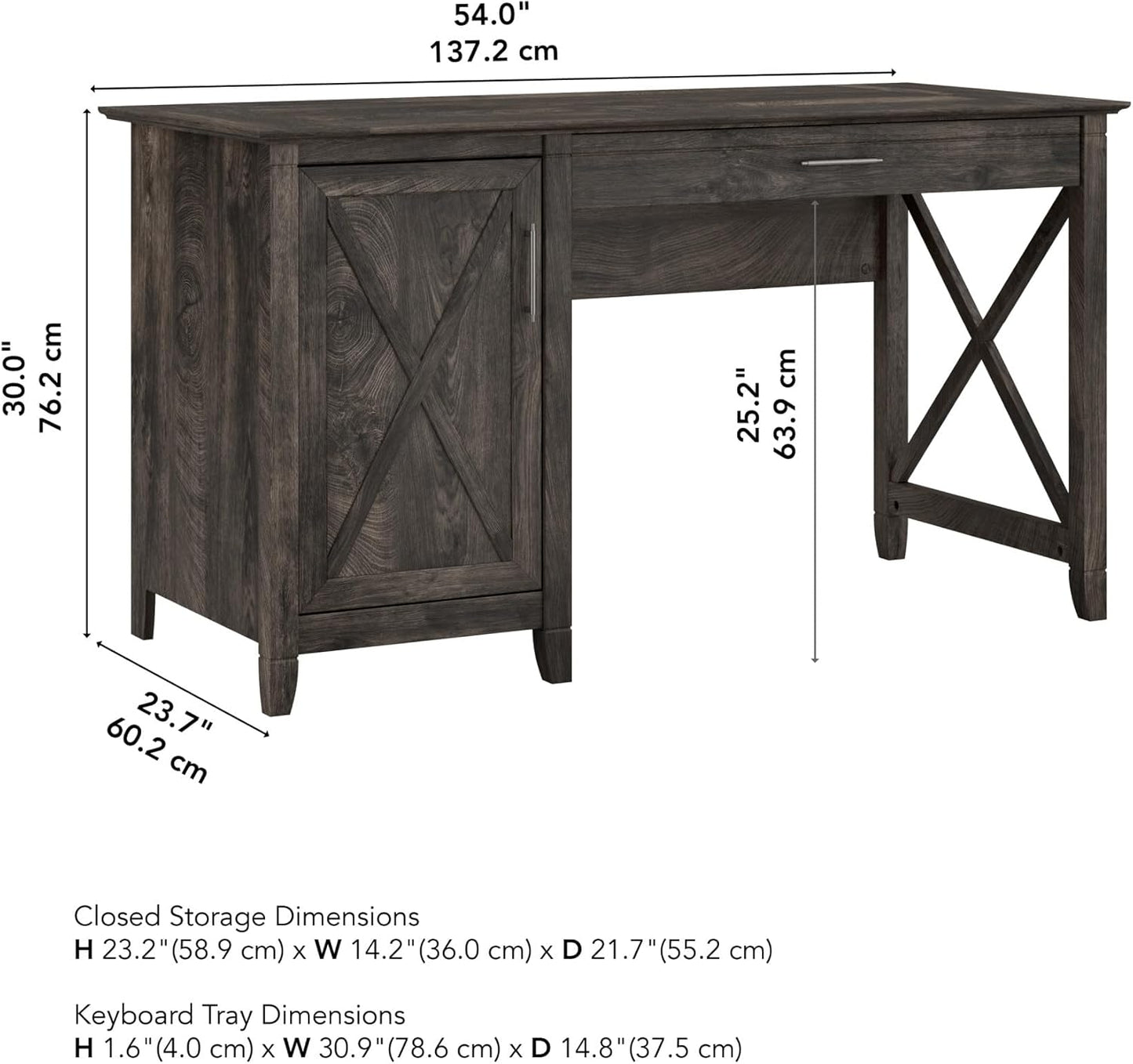 Bush Furniture Key West Computer Desk with Storage | Farmhouse PC Table for Home Office in Dark Gray Hickory | 54W x 24D