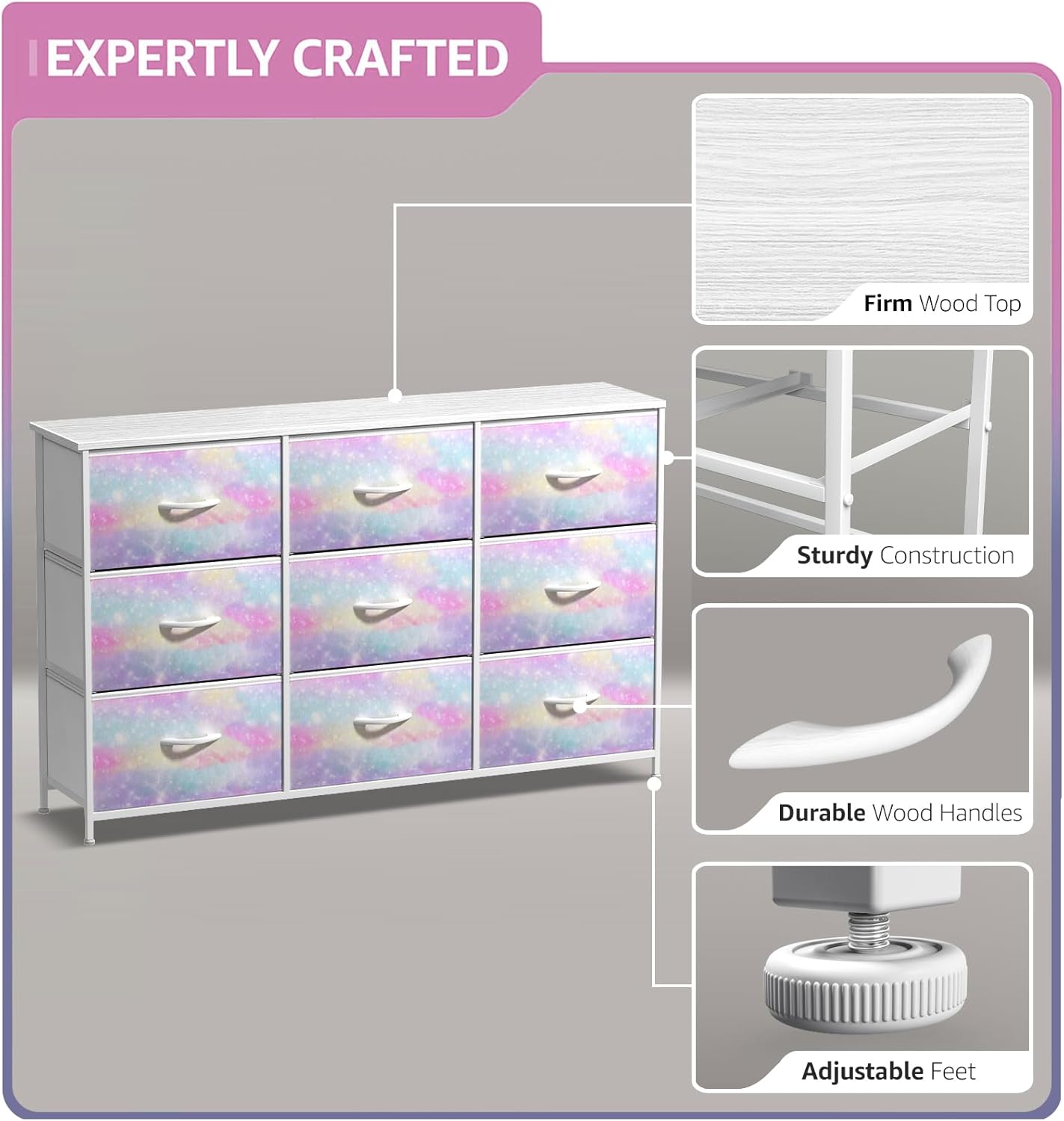 Sorbus Kids Dresser with 9 Drawers - Storage Unit Organizer Chest for Clothes - Bedroom, Kids Room, Nursery, & Closet