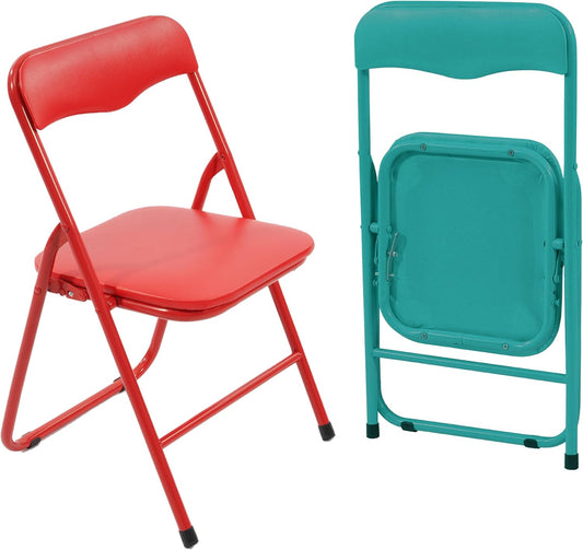 HealSmart 2 Pcs Kids Folding Chair with Padded Seat & Back, Metal Frame for Toddlers & Children, Indoor Outdoor Use for Playroom, Bedroom, Kitchen, Foldable for Easy Storage & Portability, Green+Red