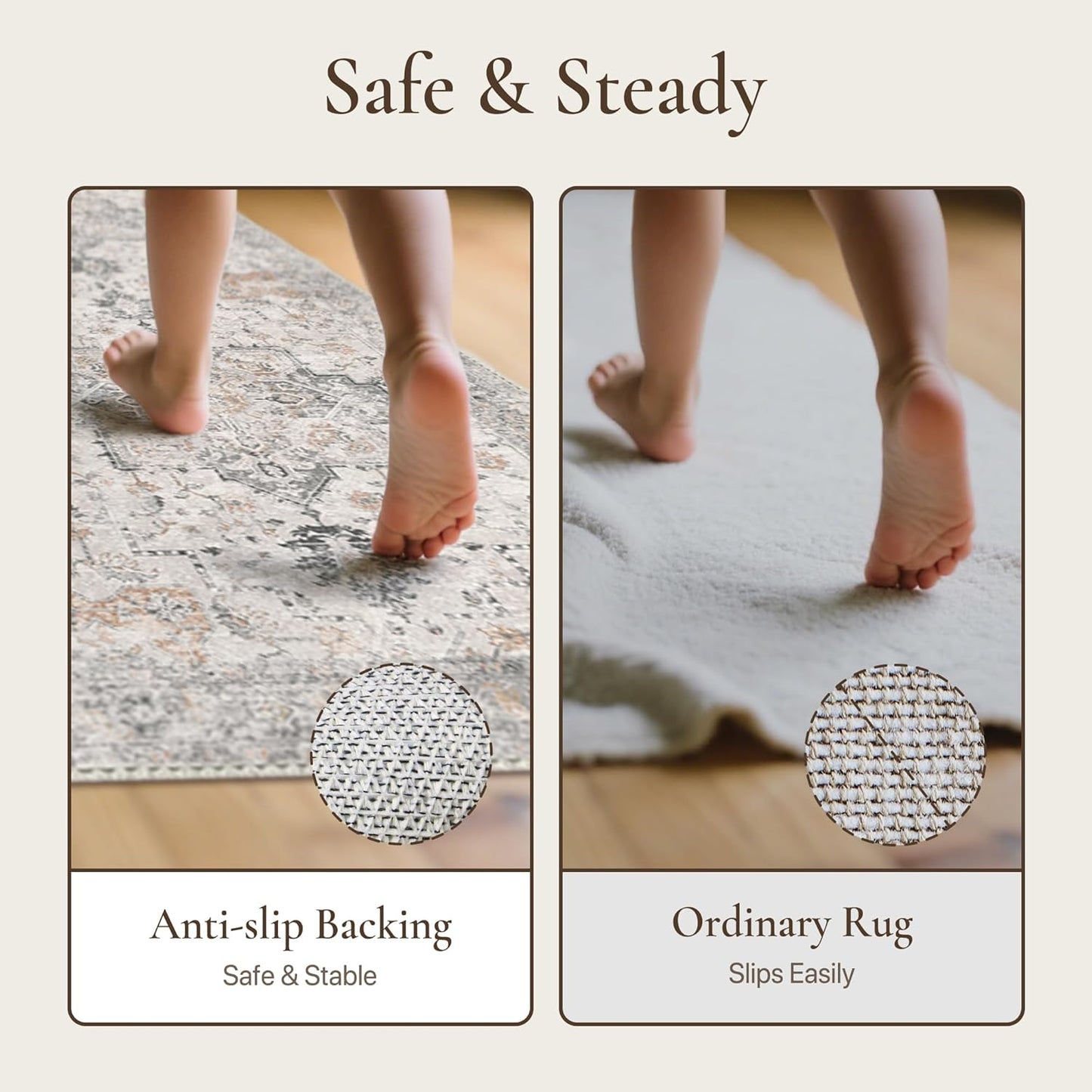 GENIMO 3x12 Runner Rugs for Hallway, Machine Washable Non Slip Vintage Rugs, Low Pile Soft Chenille Print Rug for enrtyway, Corridor, Home Office,Light Taupe Brown