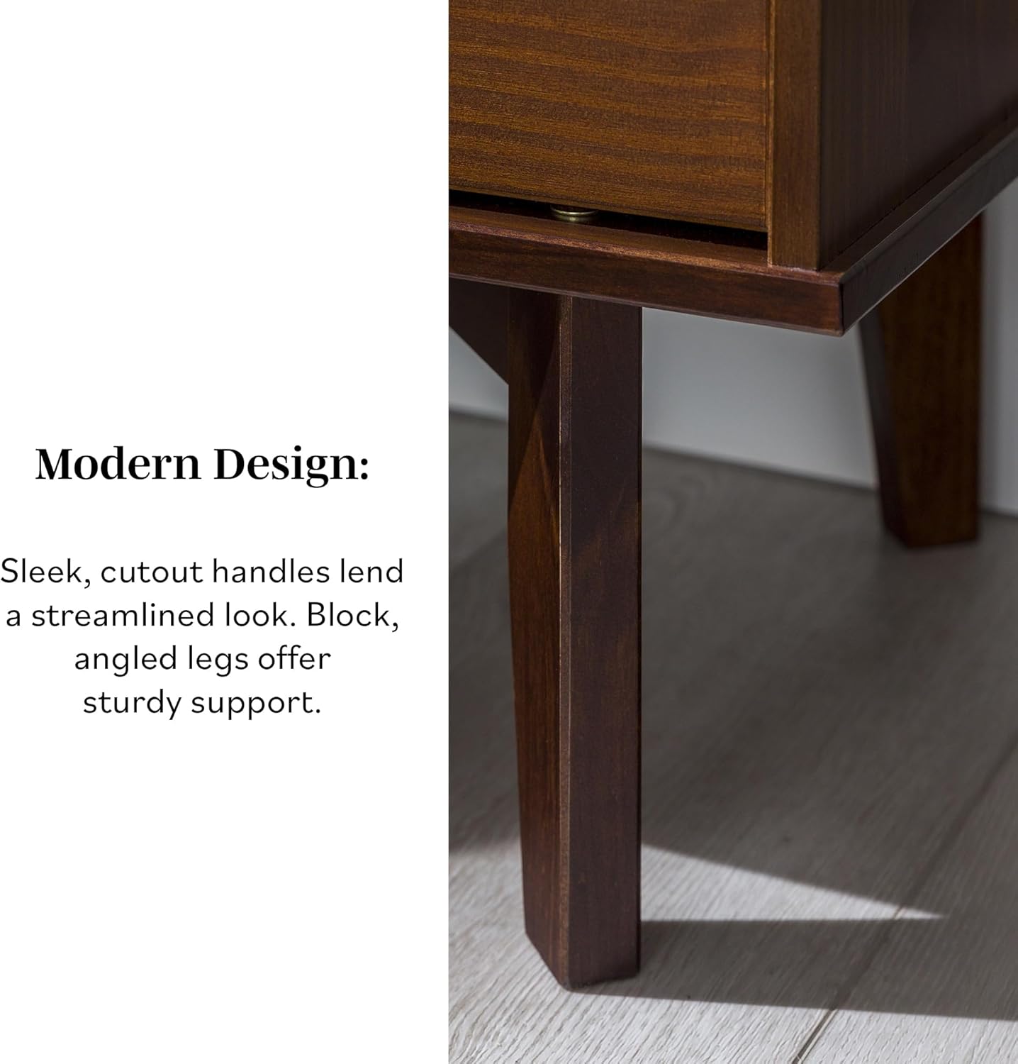 Walker Edison Mid Century Modern Grooved Handle Wood Nightstand Side Table Bedroom Storage Drawer and Shelf Bedside End Table, 2 Drawer, Walnut