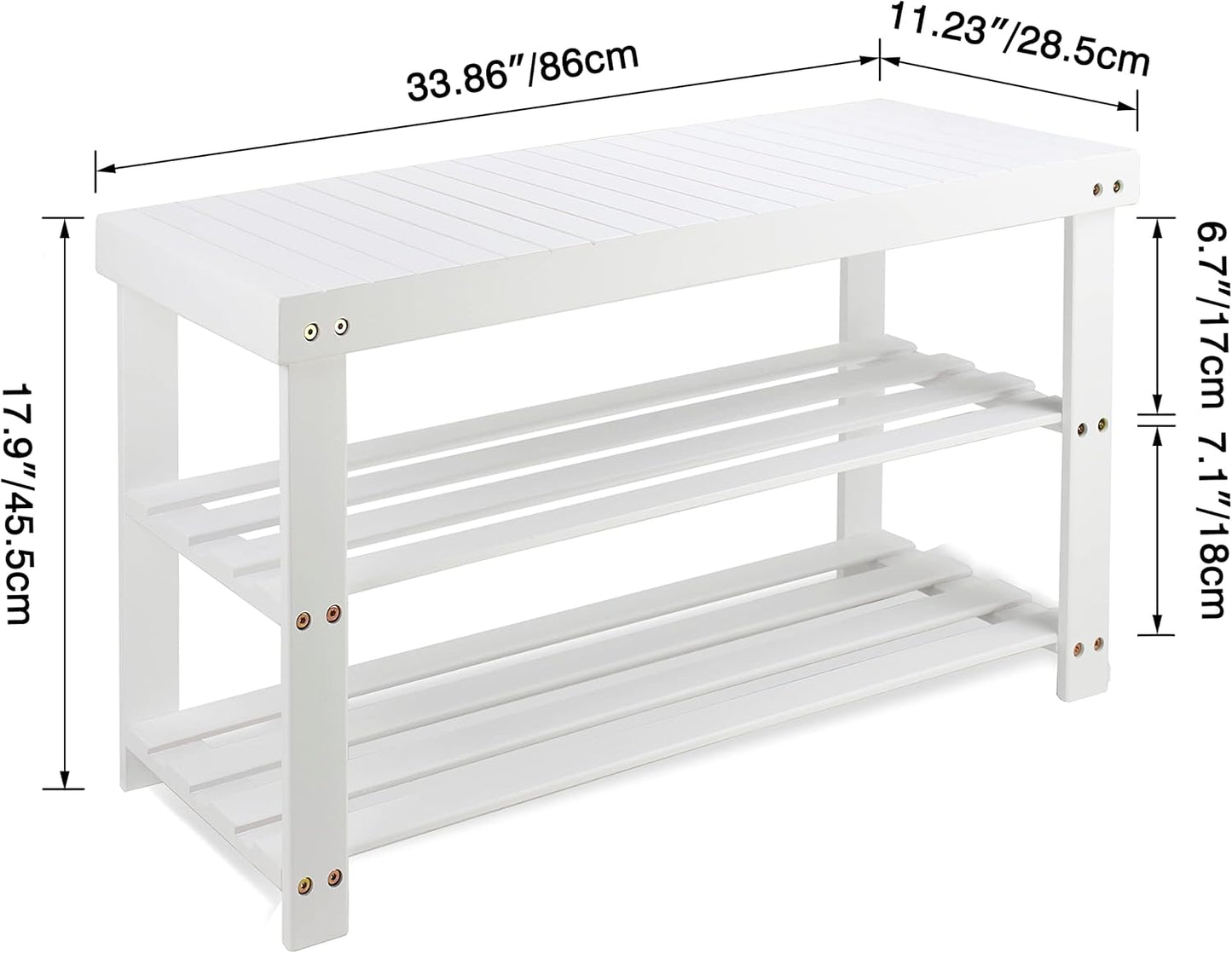 SMIBUY Bamboo Shoe Rack Bench, 3-Tier Shoe Organizer Storage Shelf for Entryway Hallway Bathroom Living Room (White)