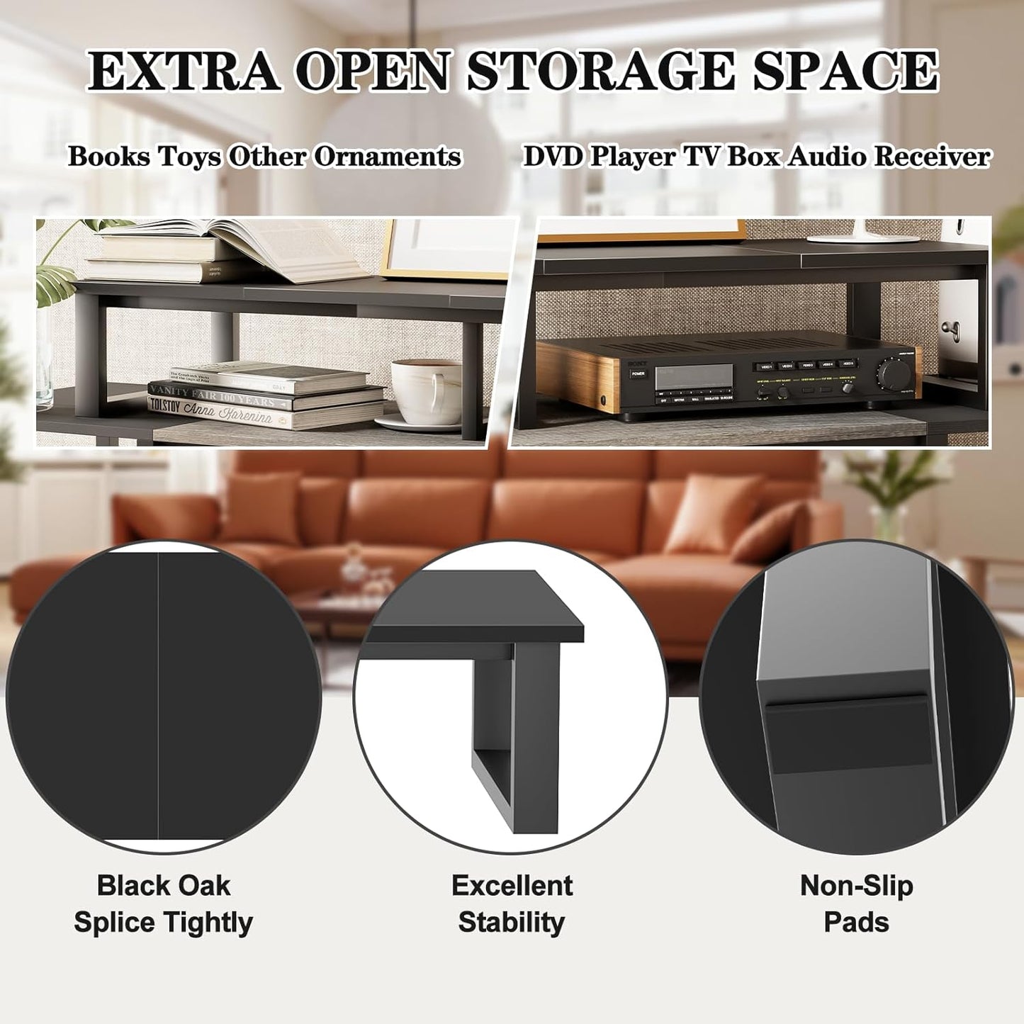 aboxoo 47" TV Riser for 32-60 inch TV, TV Riser Stand Shelf, Tabletop TV Stand Riser, Computer Monitor Table for Home Living Room, Study Office (Black)