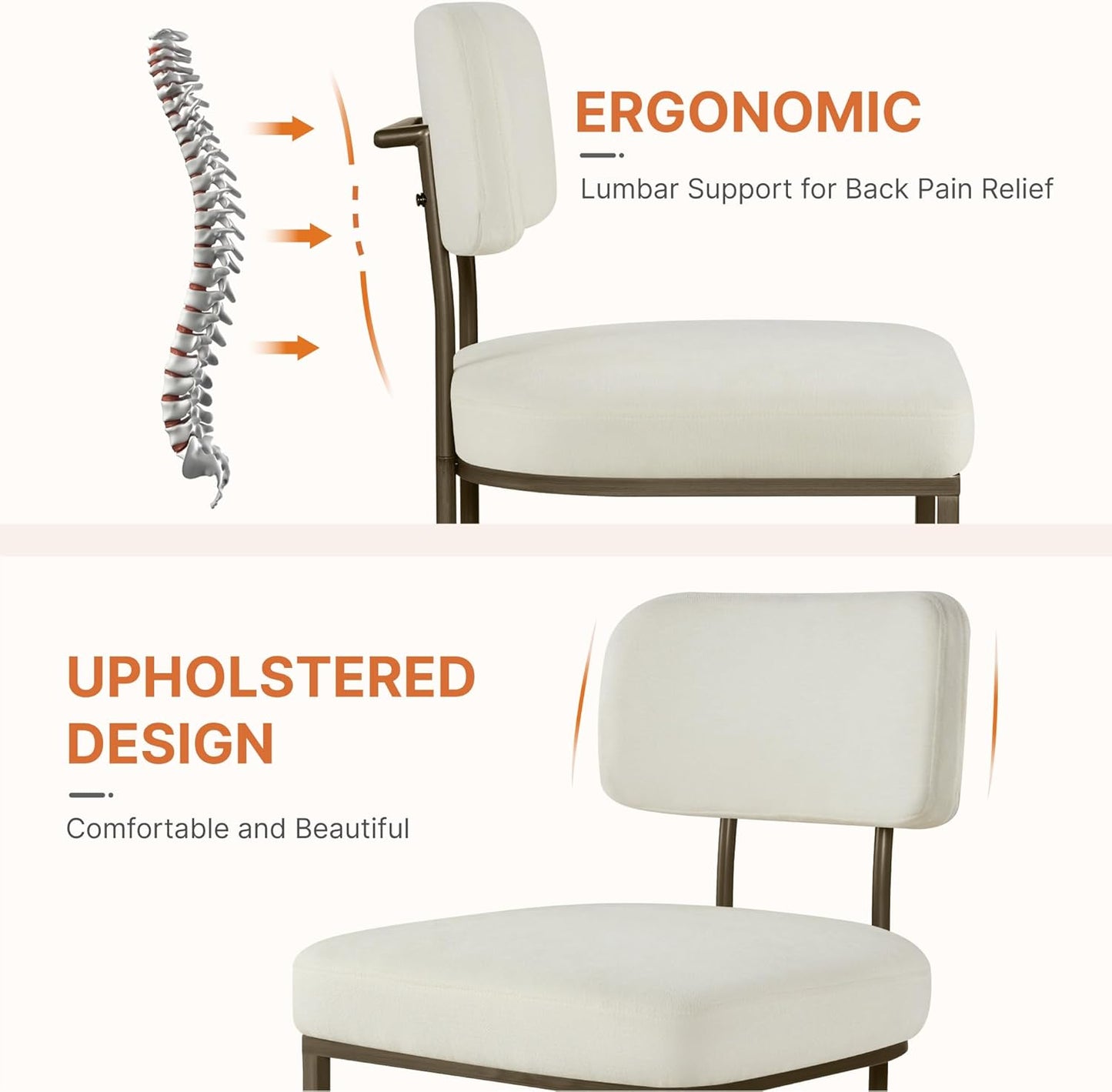 Dining Chairs Set of 4, Upholstered Modern Kitchen Chairs with Ergonomic Backrest, Fabric Cushion Seat & Metal Legs for Living Room, Restaurant, and Café, Ivory, 2Boxs