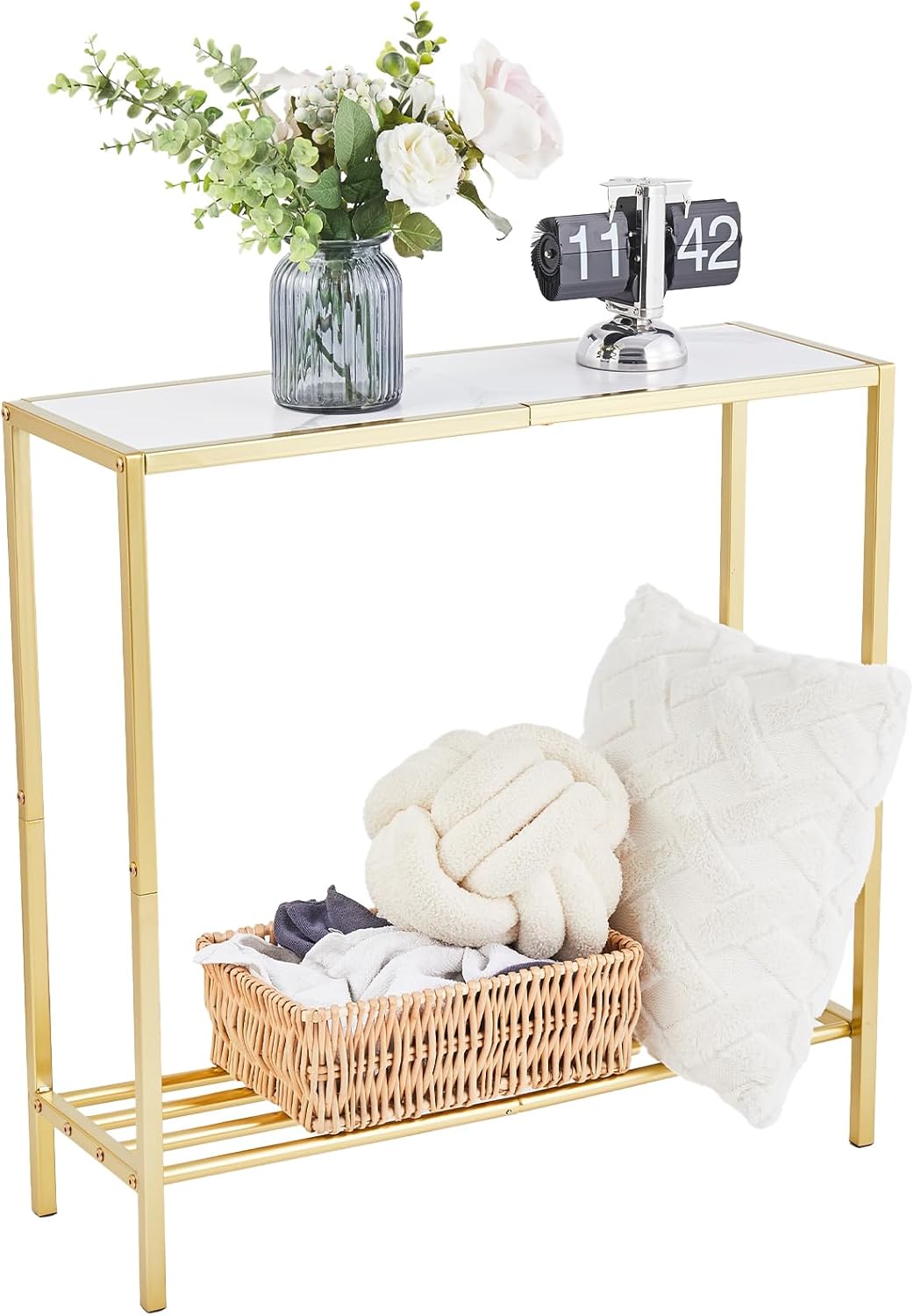 Wimarsbon 29.5" Sofa Tables, Narrow Console Table, 2 Tier Thin Sofa Table, Small Entryway Table with Shelf, Side Display Stand, Metal Frame Sturdy for Hallway, Living Room