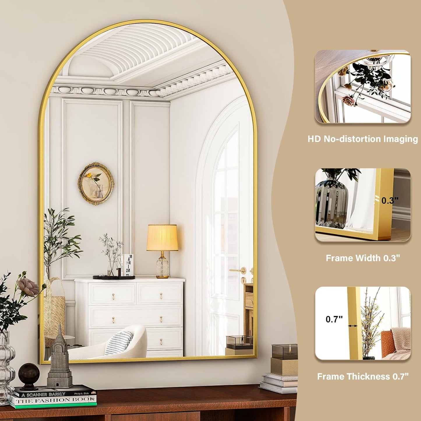 HARRITPURE Arched Wall Mirror – 30"x40" Arch Bathroom Mirror Metal Frame Vanity Mirror for Bedroom, Entryway Dresser Decor, Gold