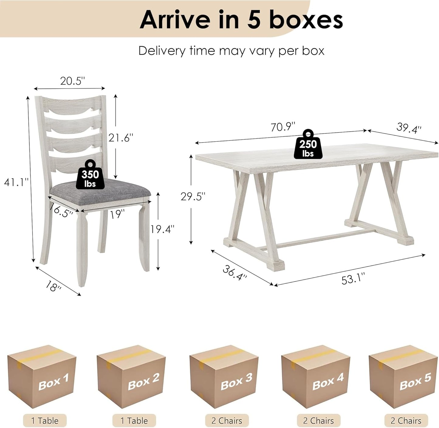 7-Piece Solid Wood Dining Table Set with 6 Upholstered Chairs - Modern Design for Kitchen & Small Spaces, for Dining Room, Kitchen, Washed Gray