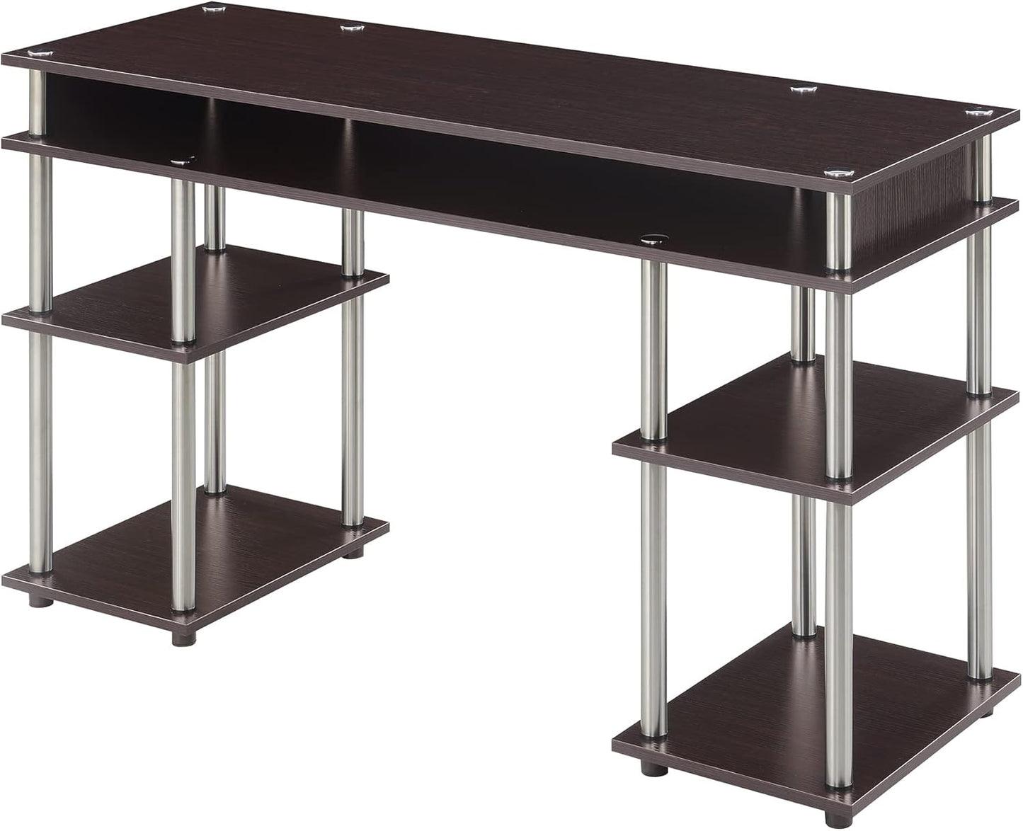 Convenience Concepts Designs2Go No Tools Desk Home Office Desk with Shelves, Corner Shelf Vanity Desk Computer Desk Nail Table for Nail Tech - 47.25" L x 15.75" W x 30" H, Espresso
