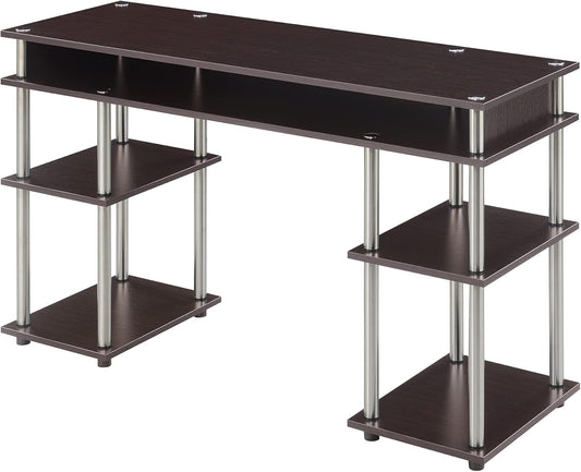 Convenience Concepts Designs2Go No Tools Desk Home Office Desk with Shelves, Corner Shelf Vanity Desk Computer Desk Nail Table for Nail Tech - 47.25" L x 15.75" W x 30" H, Espresso