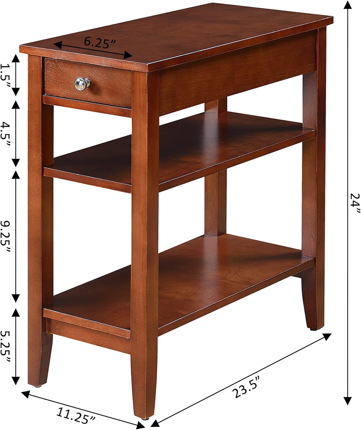 Convenience Concepts American Heritage Chairside End Table with Drawer 23.5" - Classic Living Room Table with Storage Shelf, Bedroom Nightstand, Mahogany