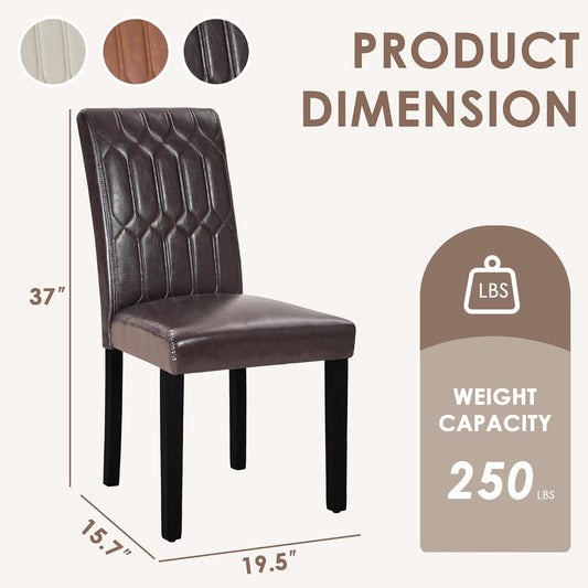 VECELO Upholstered Dining Chairs Set of 2, Modern PU Leather Accent Parsons, Solid Wood Legs w/Rubber Footpads, for Living Room Kitchen, Coffee