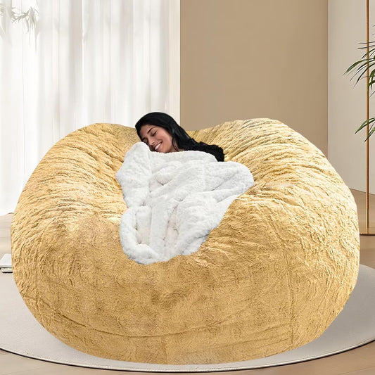 BCU 7FT Big Bean Bag for Adults Kids Without Filling Oversized Bean Bag Chair Cover for Stuffed Animal Storage, Lemon Yellow