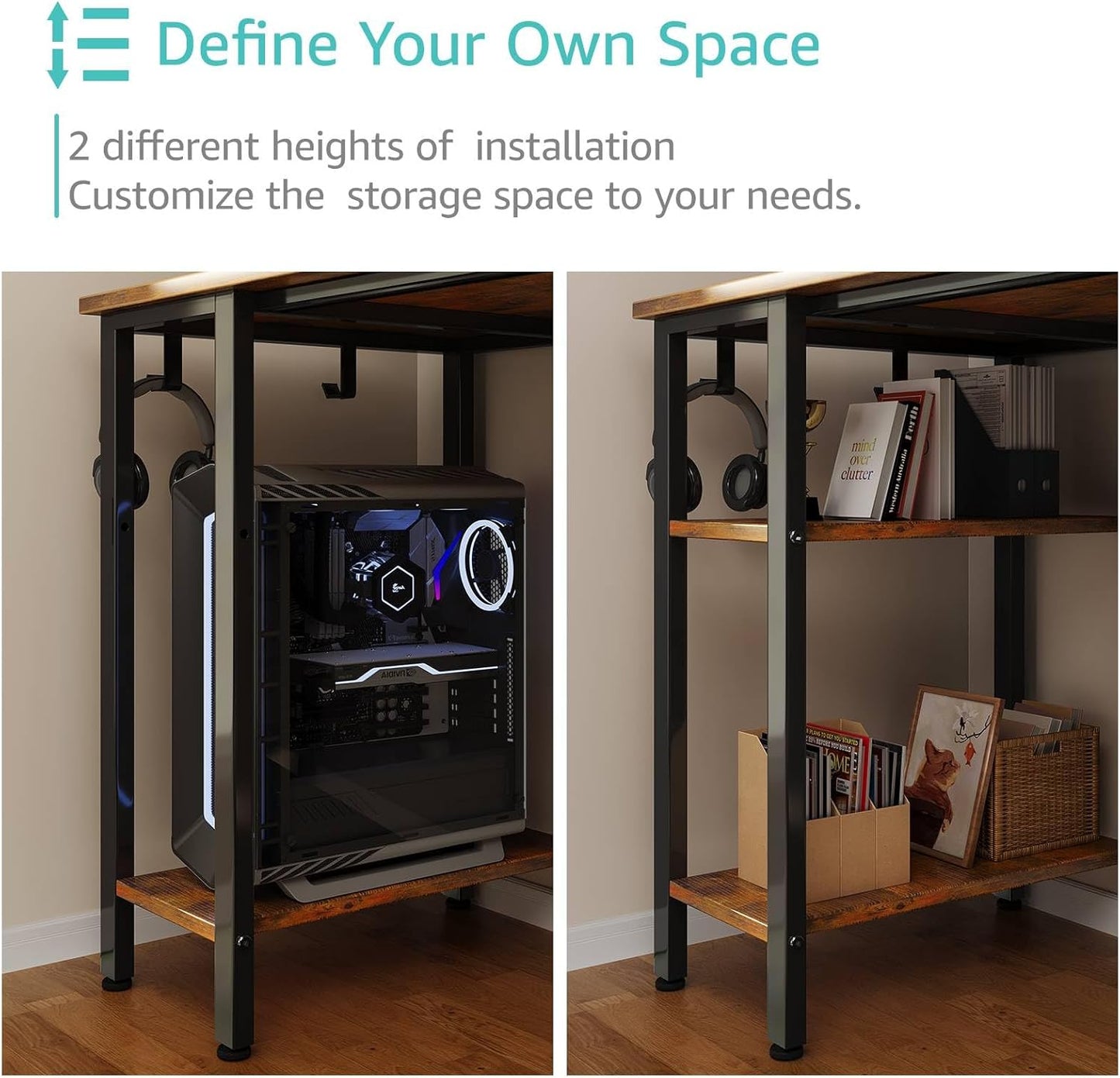 Lufeiya 47 inch Desk with 4 Drawers & Storage Shelves, Writing Work Study Computer Desk for Home Office Bedroom, Modern Simple Student PC Desks Table, Rustic Brown