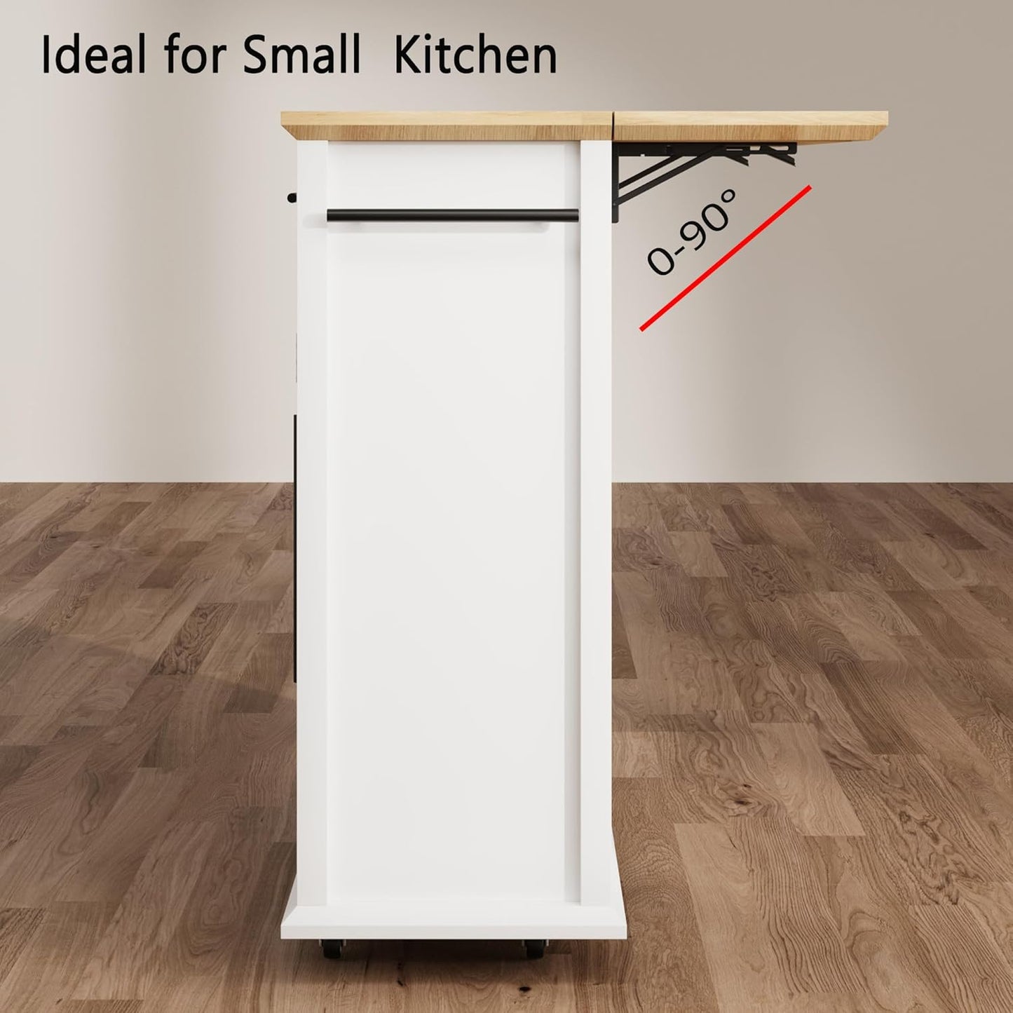 Mobile Modern Storage Island,Rolling Kitchen Island with Drop Leaf - Door Cabinet, Drawer, Bar Cart with Cabinet, Portable Cart Island Table for Kitchen,White