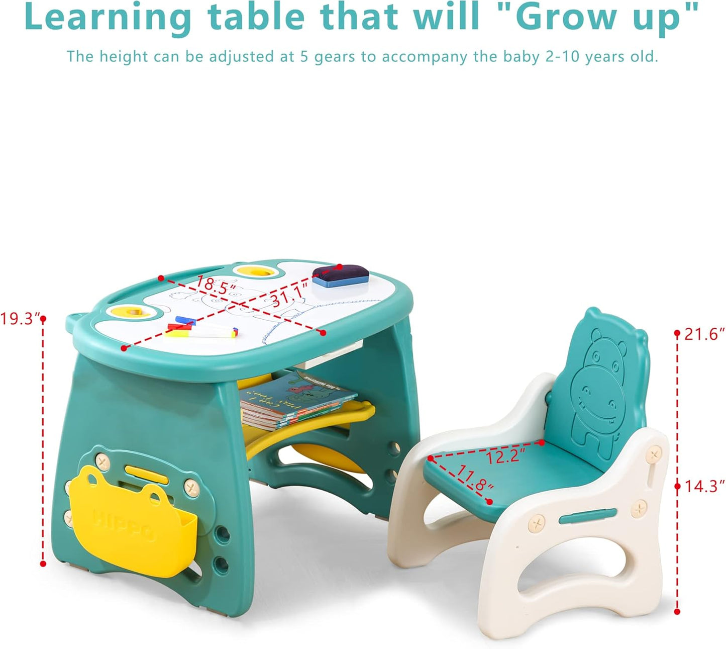 Kids Table and Chair Set The Table Can Be Graffiti and The Height Can Be Raised and Lowered for Children Age 2-10 The Order Includes Watercolor Pen and Blackboard Eraser