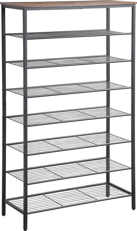 8-Tier Shoe Rack Organizer, Metal Mesh Shoe Storage Shelf, for Entryway, Hallway, Closet, Dorm Room, Industrial, Rustic Brown