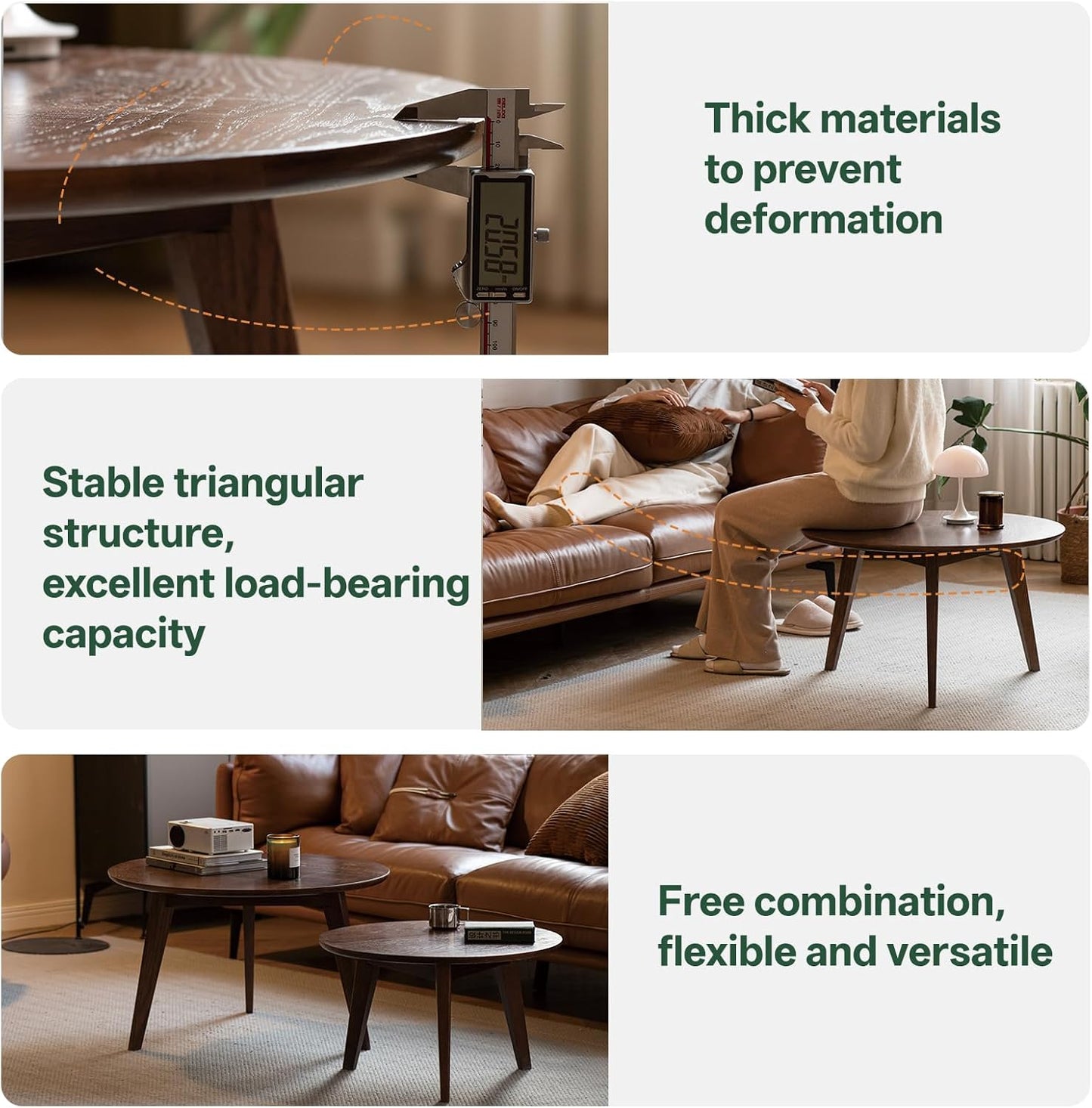 100% Solid Oak Wood Mini Coffee Table, Round Side Table w/Solid Wood Legs, Walnut Mid Century Coffee Table w/Sturdy Frame for Bedroom Balcony Living Room (29.53" D x 17.72" H)