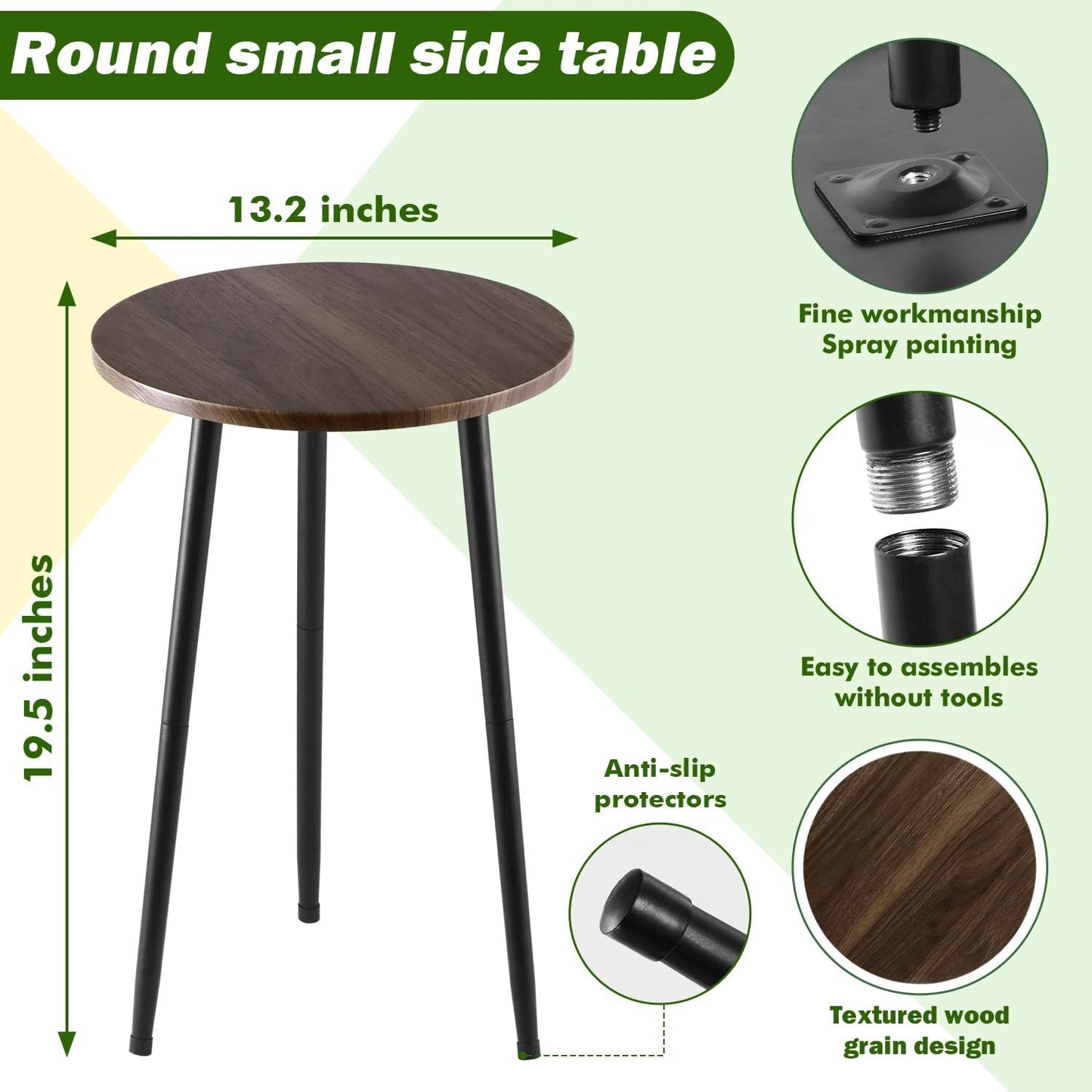 2 Packs Small Round Side Table 13.5" Outdoor Patio Round Accent Coffee Tables Indoor Corner Stand for Small Spaces Weather-Resistant for Balcony Plant Stand, Woodgrain