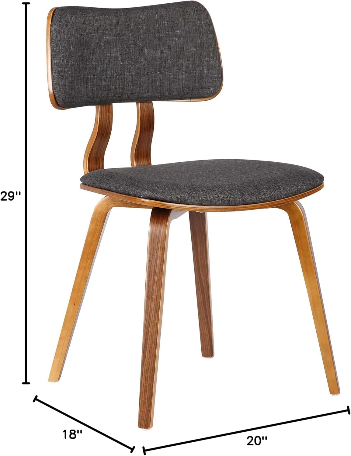 Armen Living Jaguar Mid-Century Dining Chair in Walnut Wood and Charcoal Fabric - Set of 2