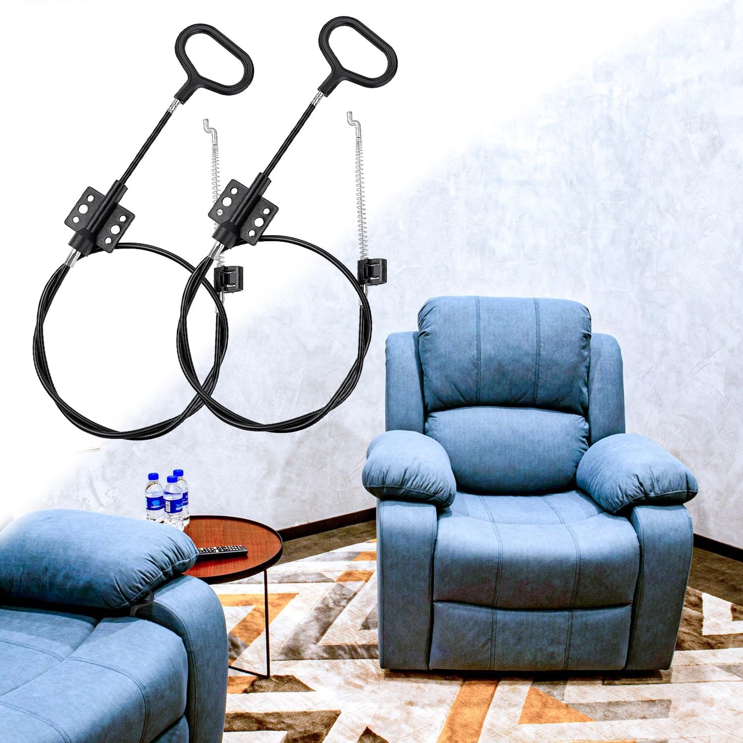 yuntop Sofa Recliner Cables Sofa and Reclined Chair Replacement Part D Ring Couch Recliner Pull Handle with S Tip for Cable Total Length 36.5 Inch Exposed Length 5Inch (2 Pack Black)