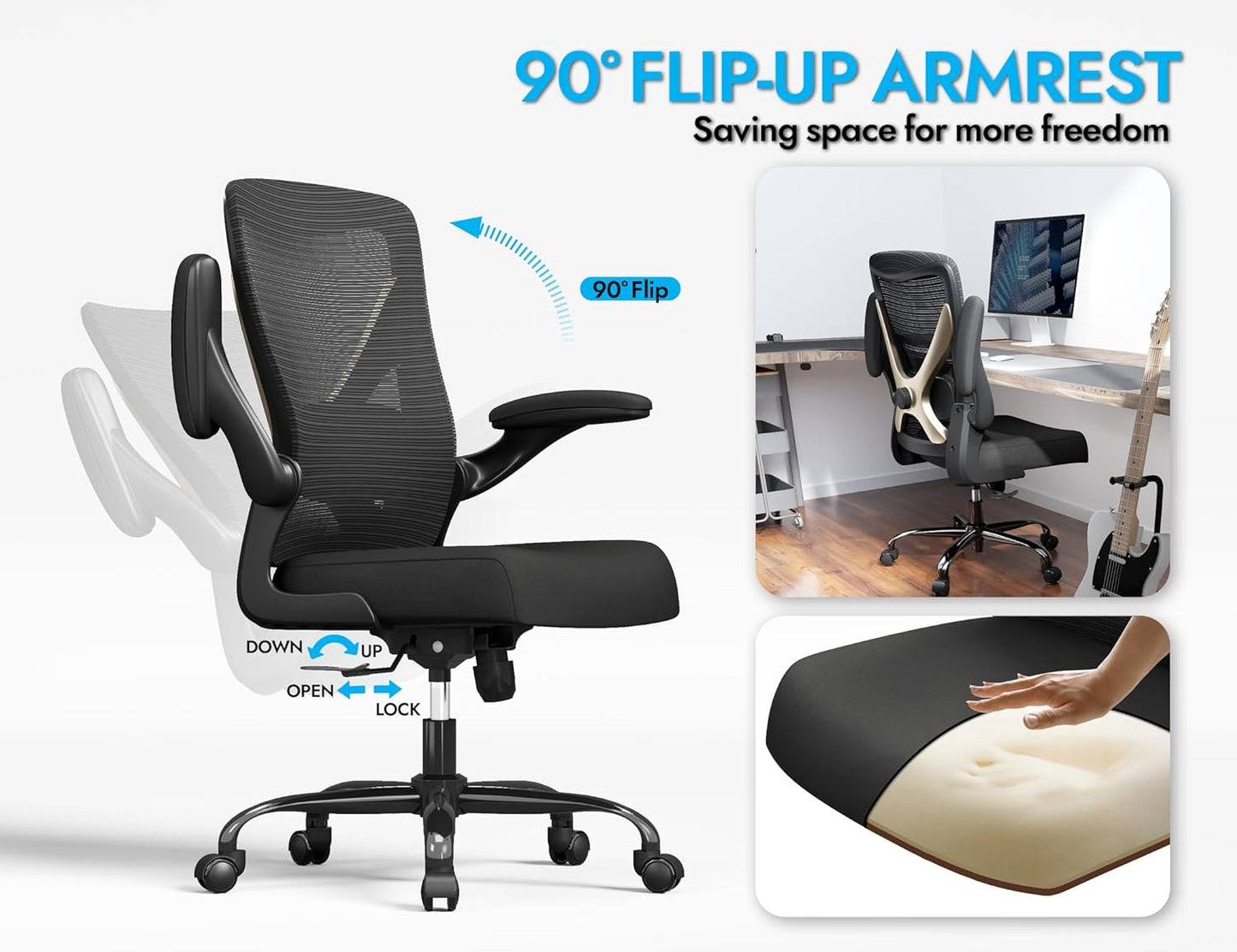 Ergonomic Office Chair - X-Shaped Computer Desk Chair Comfy, Gaming Chair, Office Chair with Lumbar Support, Mesh Office Chairs, Desk Chair for Long Hours(Black Gold)