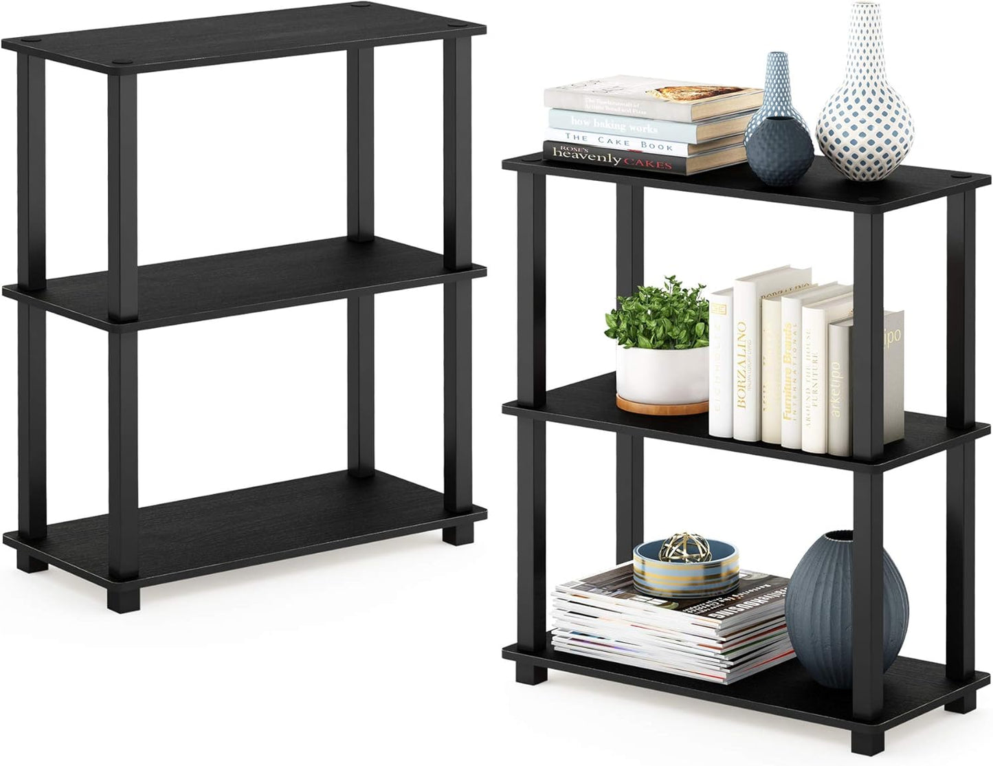 Furinno Turn-S-Tube 3-Tier Compact Multipurpose Shelf 2-Pack Americano/Black