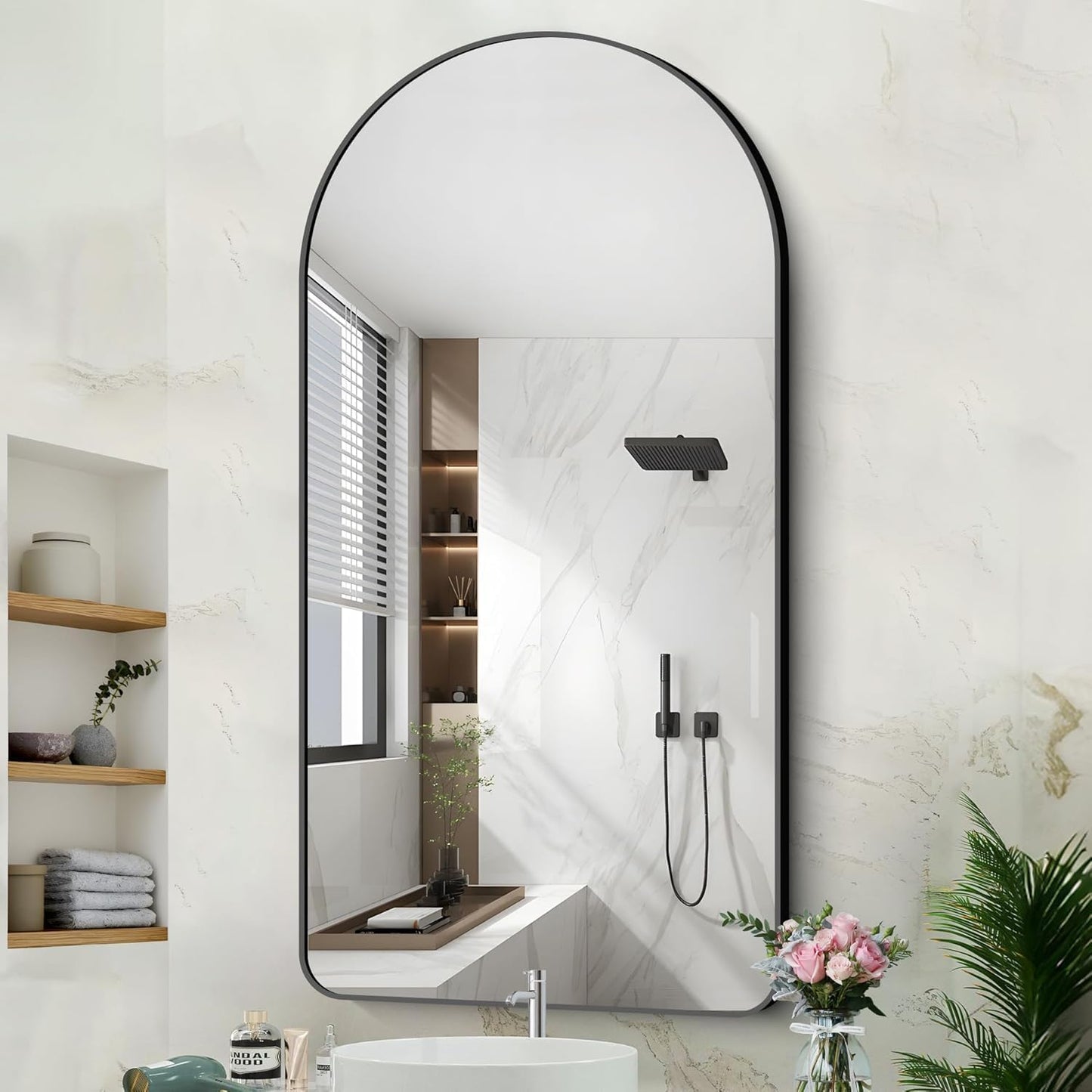 Arched Bathroom Mirror, 30"x50" Black Arched Mirror for Bathroom, Wall Mounted Mirror, Gold Vanity Wall Mirror Metal Frame for Bedroom, Entryway, Living Room, Vertically Hanging