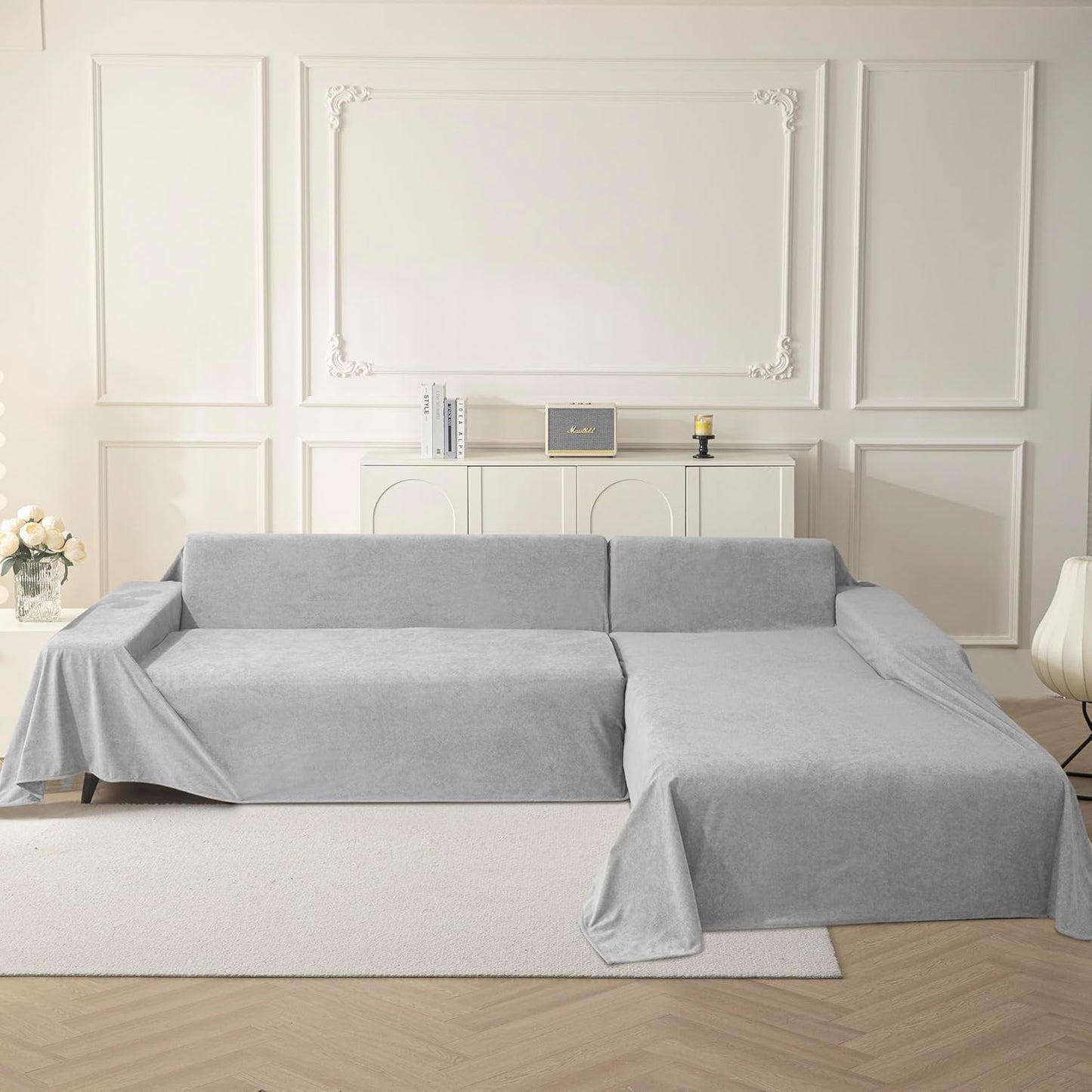 MYSKY HOME Couch Cover Sofa Covers for 3 Cushion Couch, Ultra - Soft Dog Couch Covers Protector for Sectional Sofa, Non Slip Sofa Slipcover Furniture Protector for Pet, 91" x 118", Light Grey