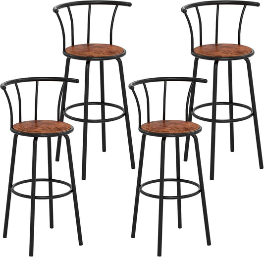 VECELO Bar Stools Set of 4, Swivel Counter Barstools with Backrest, Bar Height Chairs for Dining Room, Kitchen Island, Pub, Easy Assembly, Brown