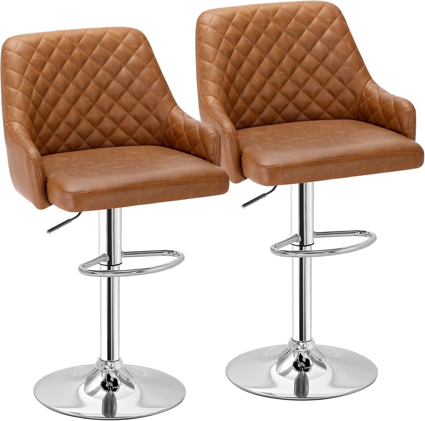 VECELO Bar Stools Set of 2, Modern PU Leather Adjustable Bar Stools with Back, 360° Swivel Bar Height Stools for Kitchen Counter Island, X-Large Size