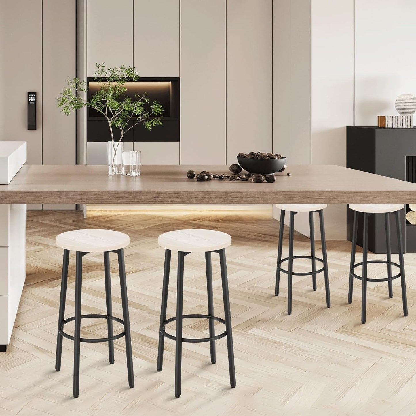 Athena Collection Bar Stools Set of 2, 25.5 Inches Round Counter Height Bar Stools Backless with Metal Legs and Footrest, Wood Barstools for Home, Kitchen Island, Counter, Grey