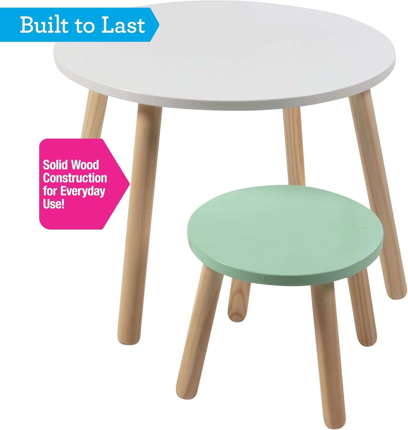 Kids Wooden Animal Table & Chair Set w 4 Seats- Tiger Panda & Fox Plus Adult Stool for Arts Crafts, Dining, Pretend Play- Durable Playroom Furniture for Home Daycare Classroom- Toddler Activity Center