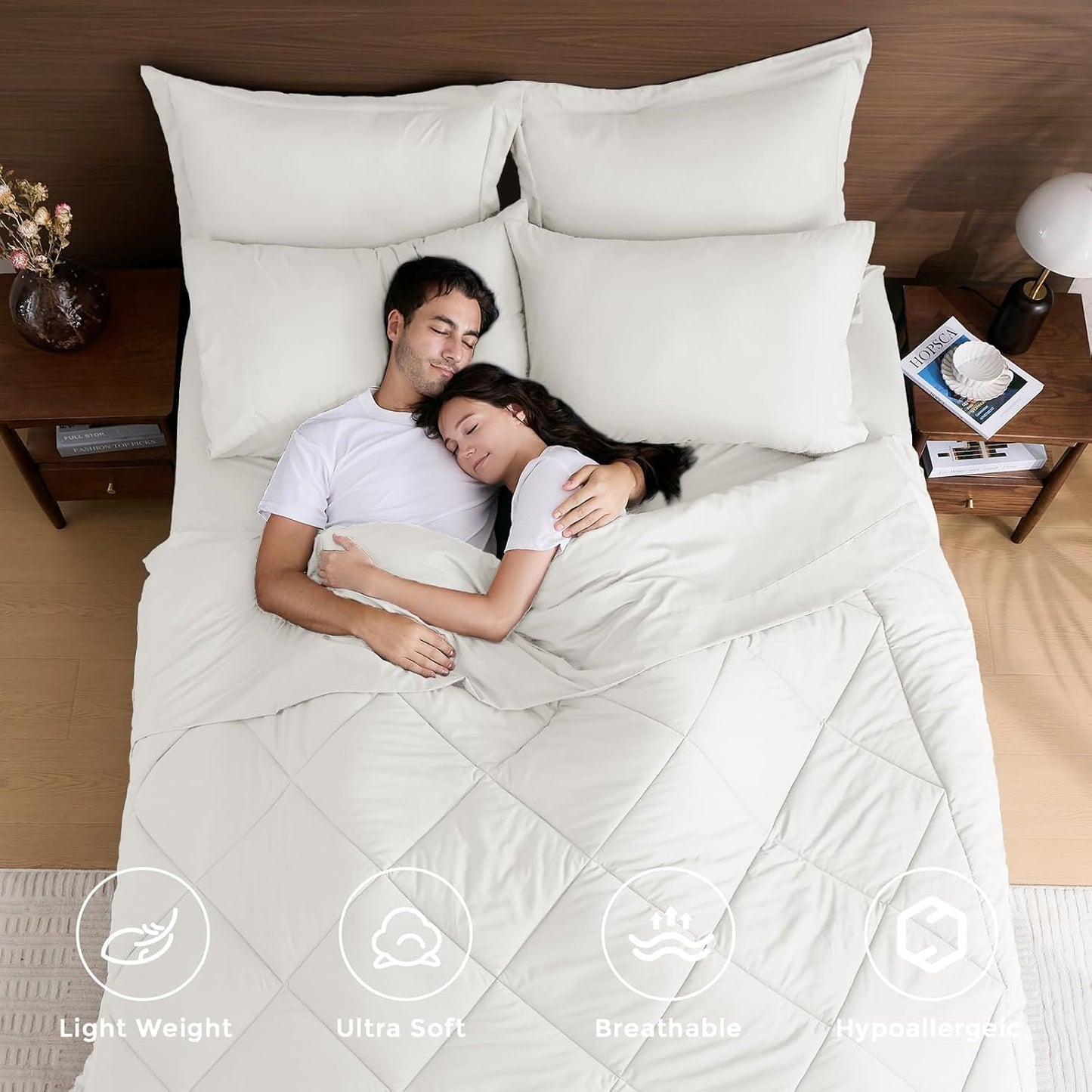 HEVUMYI Ivory Twin-XL Comforter Set - 5-Piece All Season Bed in a Bag Twin-XL, Ultra Soft Bedding Set with Comforter, Flat Sheet, Fitted Sheet, Pillowcases, Pillow Shams