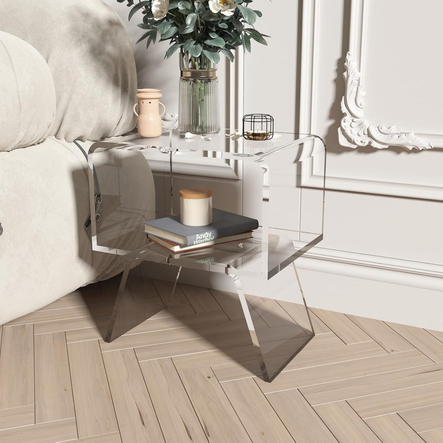 Acrylic Nightstand Side Table Modern nightstand Clear Home Decor Display End Table for Living Room, 12D x 15W x 20H inch